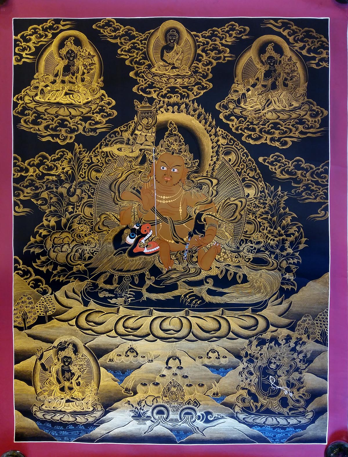 desk art Jambala God of Wealth Tibetan Thangka tapestry cloth poster