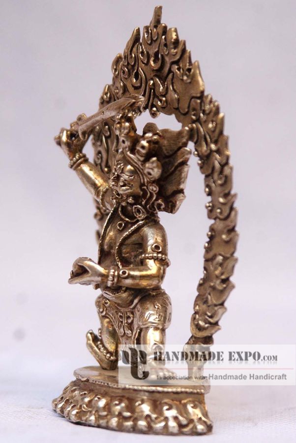 Mahakala Two Arms Statue, full Silver Plated