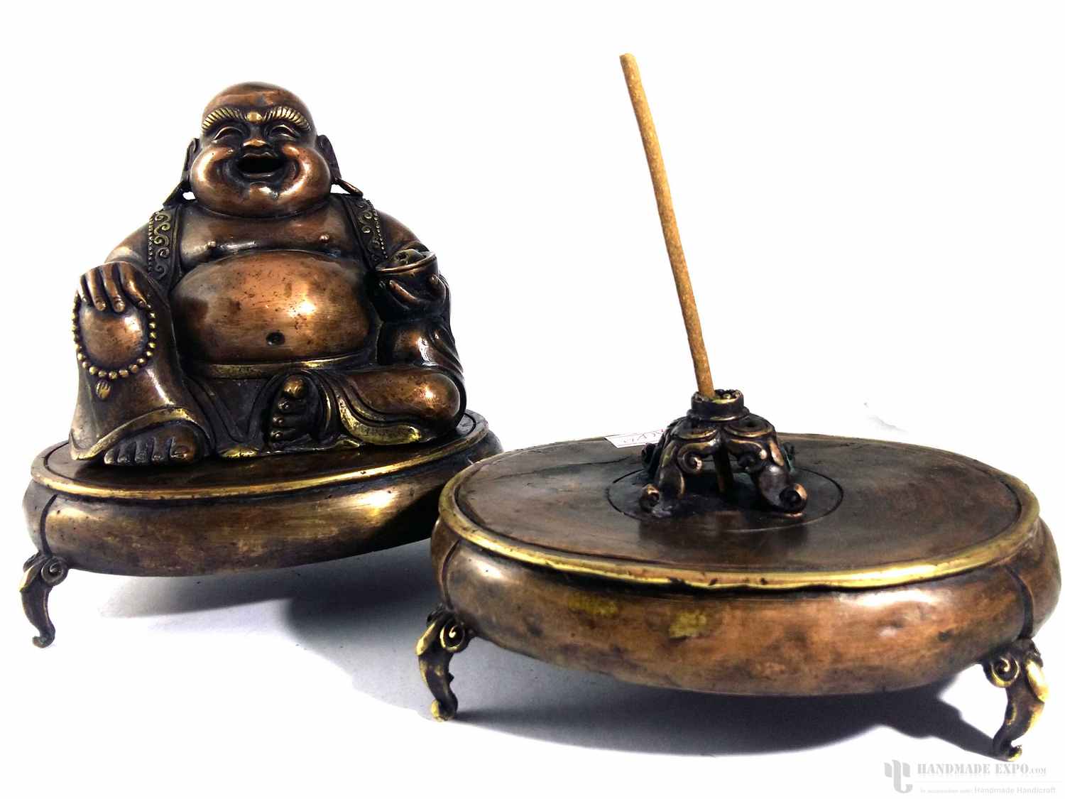 Brass Laughing Buddha Incense Burner, <span Style=
