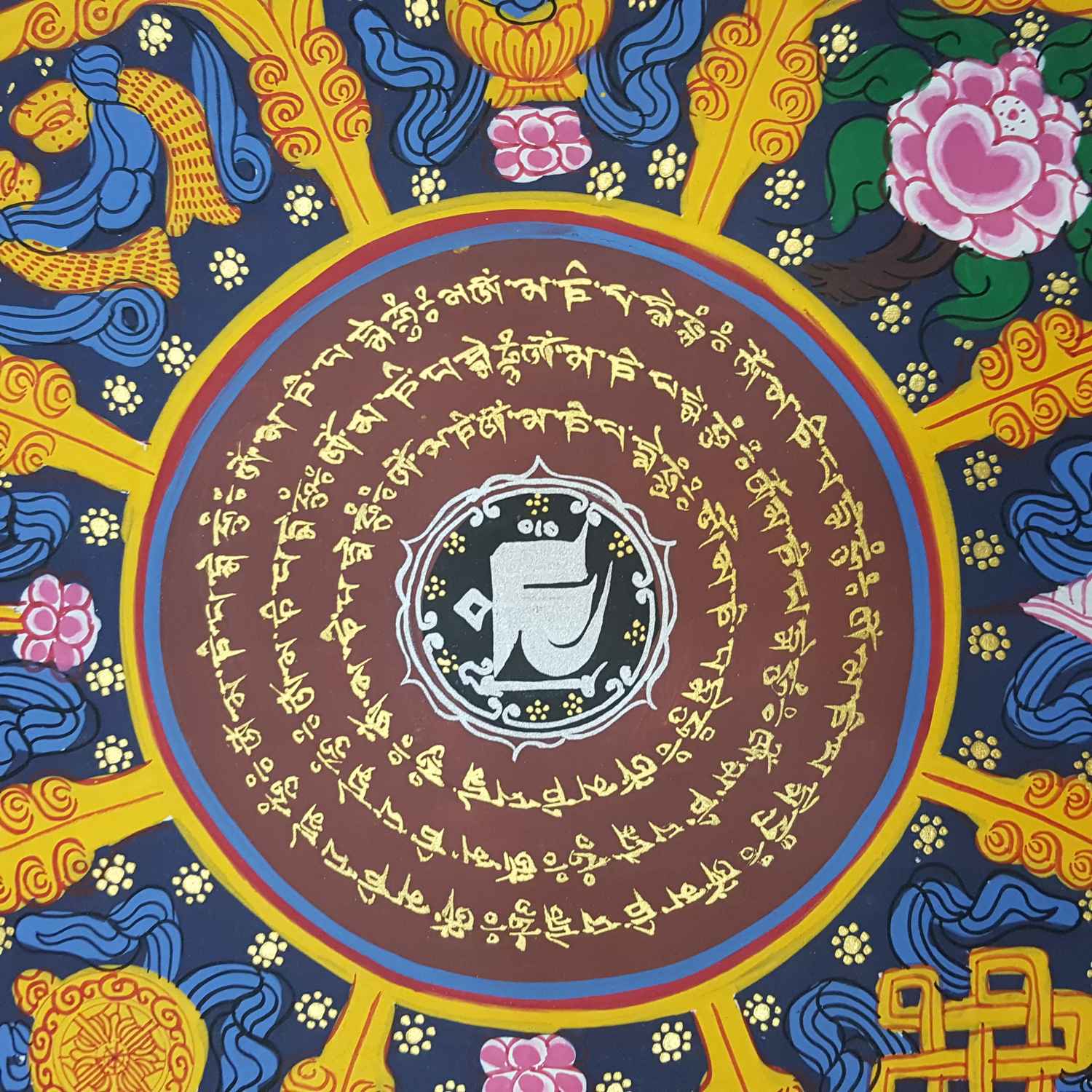 Om Mani Padme Hum Ashtamangala paper poster Tibetan thangka Buddhist Om