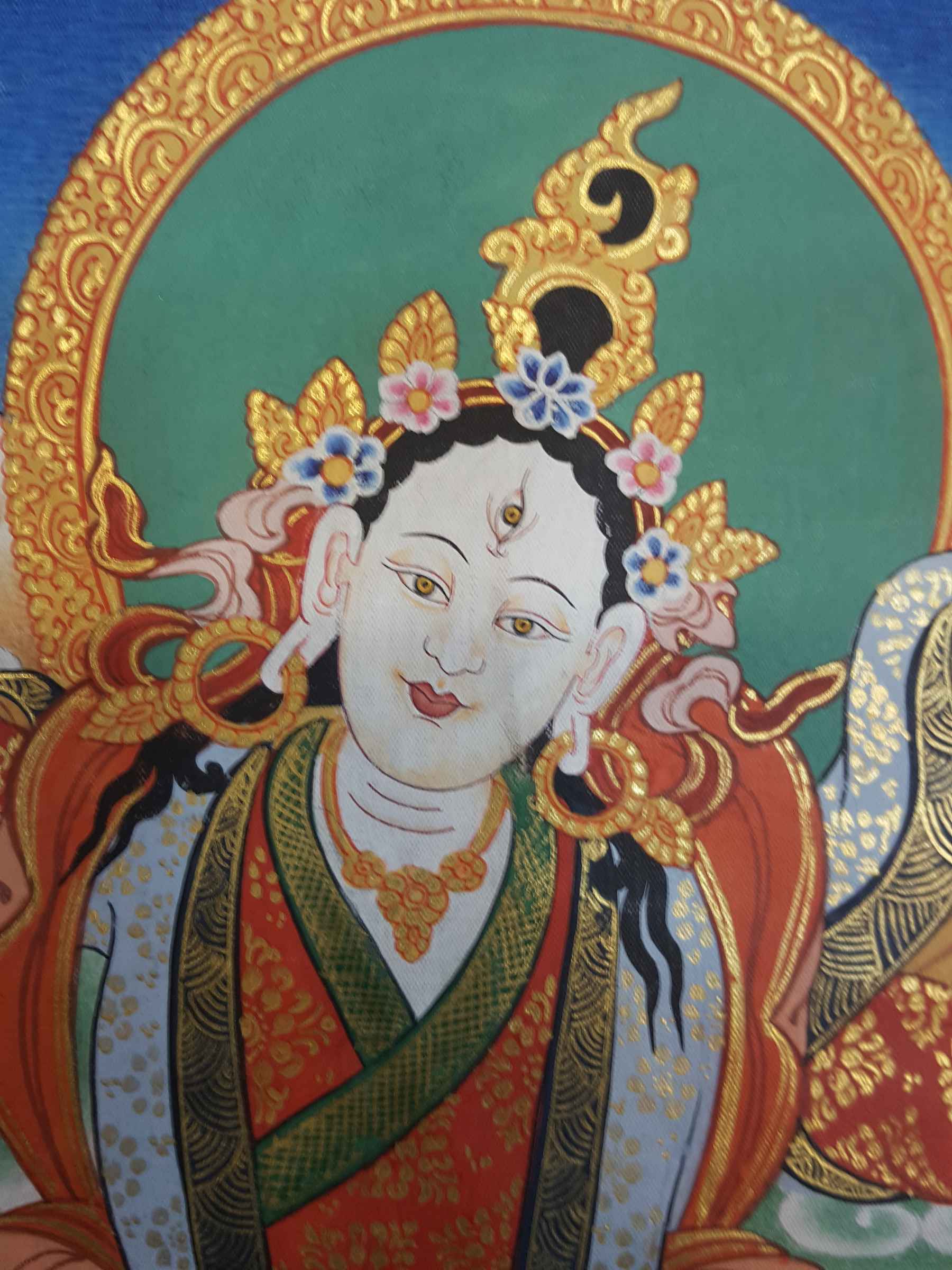 Old Thangka Of Kalash Tara form Of 21 Tara Or Mandarava wife Of Padmasambhava, real Gold