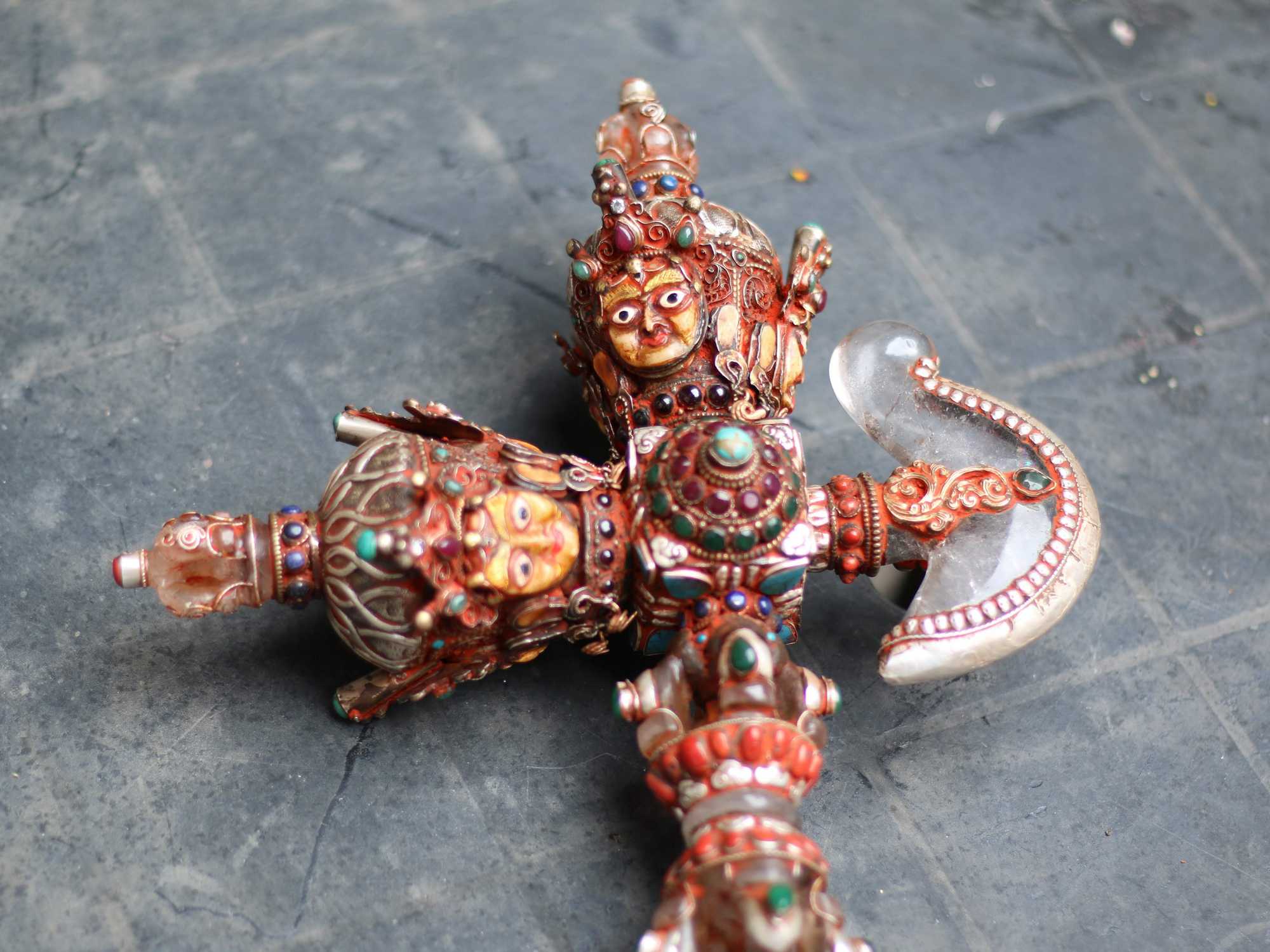 Crystal Cross Phurba And Kartika With Real Silver Silver metal Setting, With Inlaid Stone