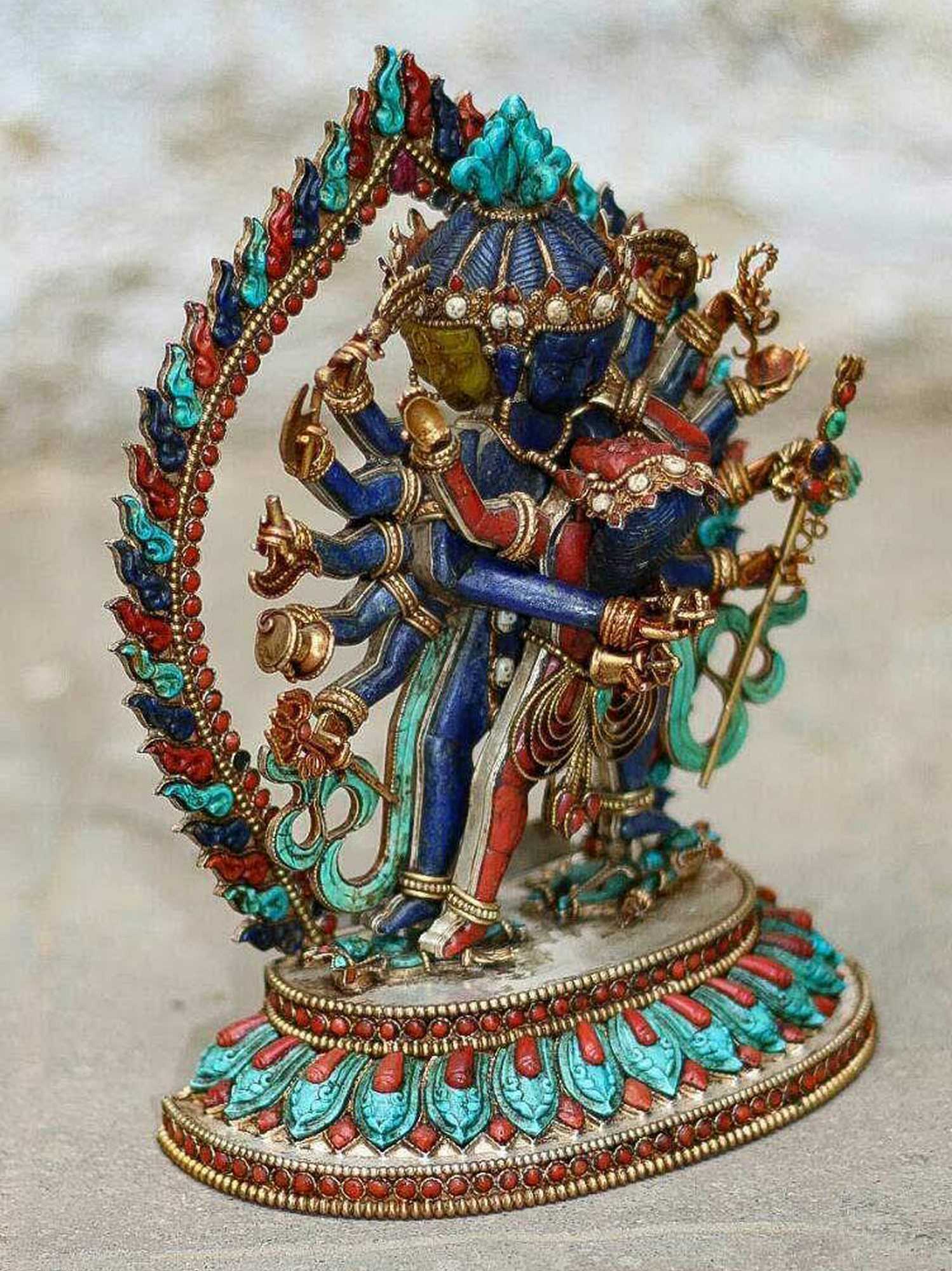 Exclusive Chakrasamvara - Heruka With Consort, shakti, Yab-yum With Real stone Setting, metal Setting And Gold Plating
