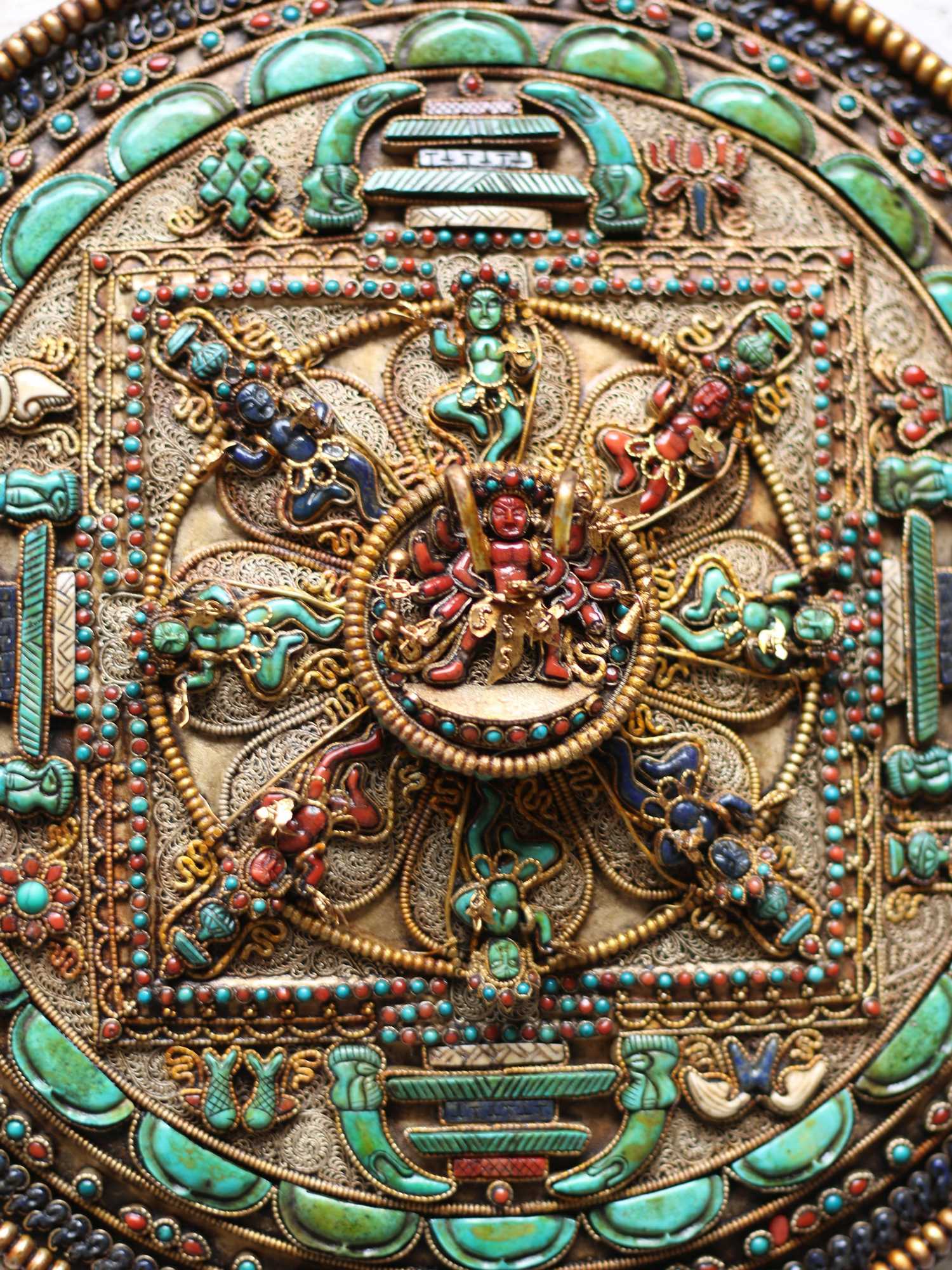 Chakrasamvara Jogini Mandala, With Real Stone, metal Setting And Gold Plated