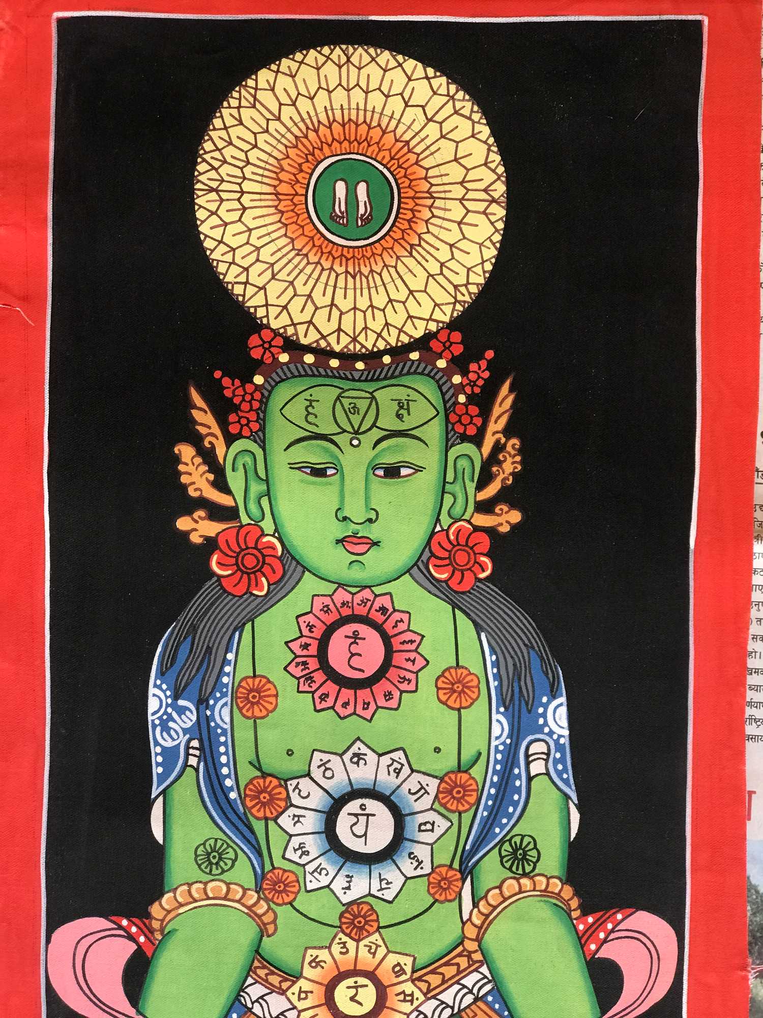 Tibetan Samadhi Thangka, seven Chakra, green