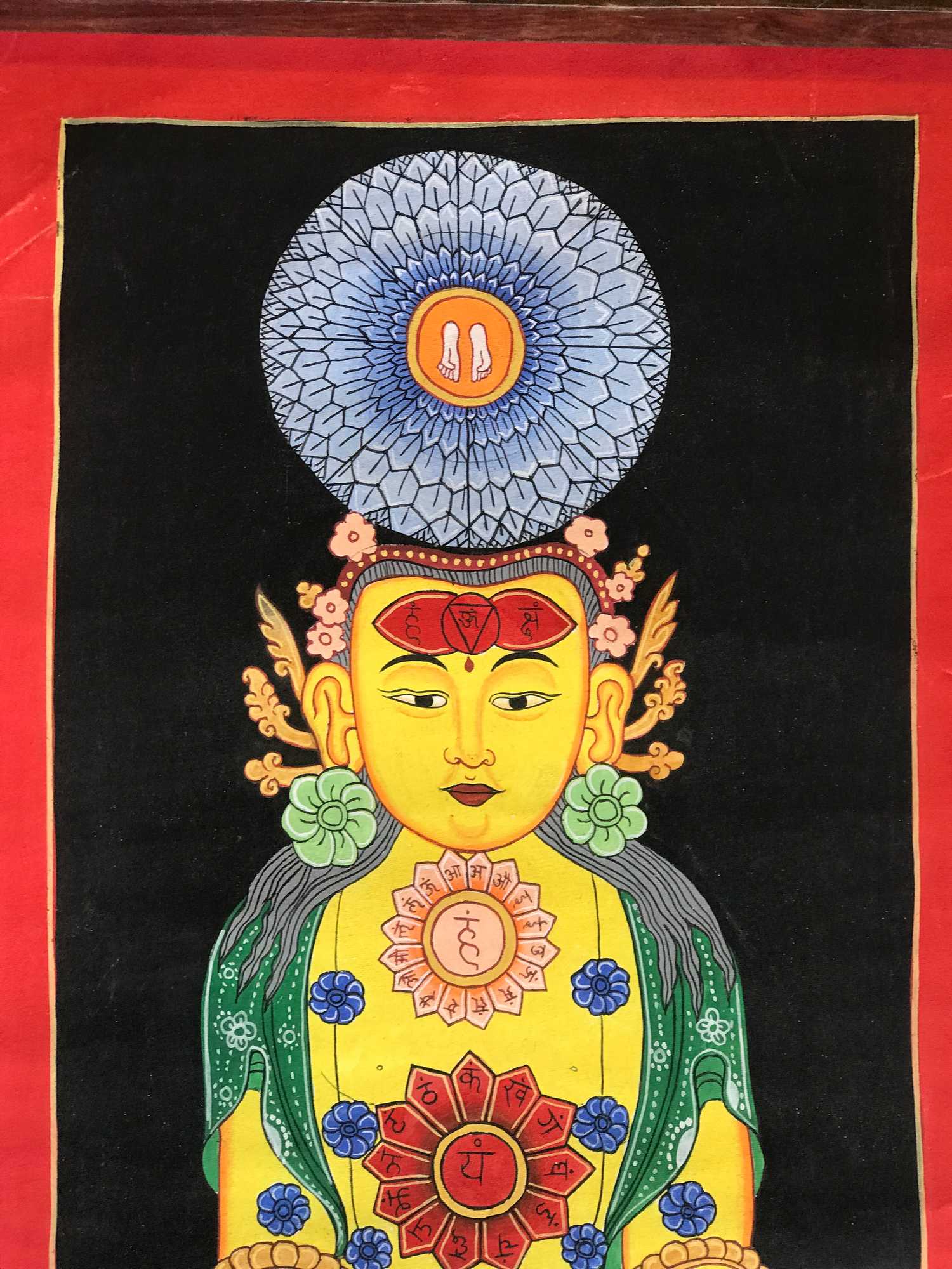 Tibetan Samadhi Thangka, seven Chakra, yellow