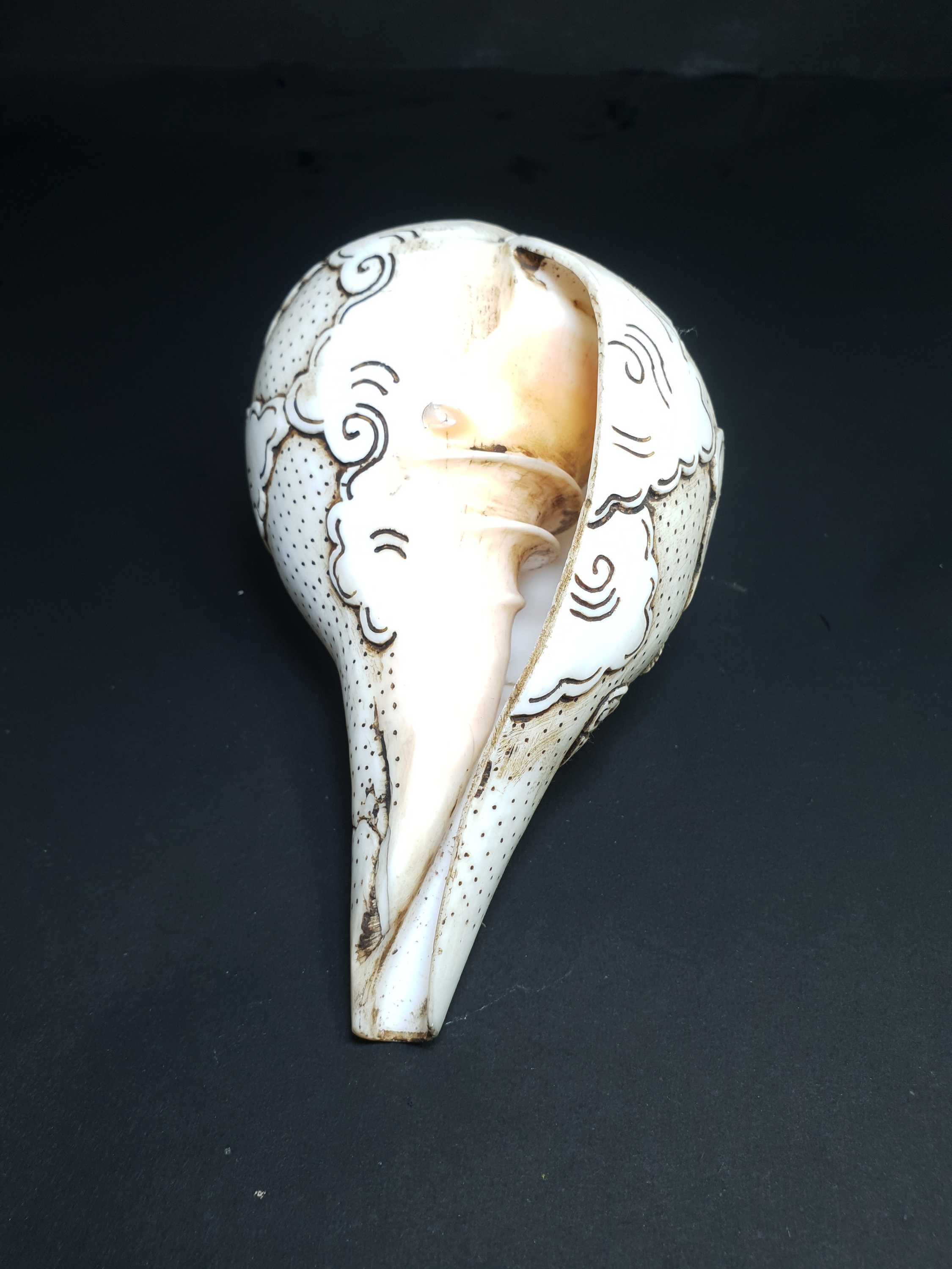 Tibetan Conch Shell With Padmasambhava hand Carved