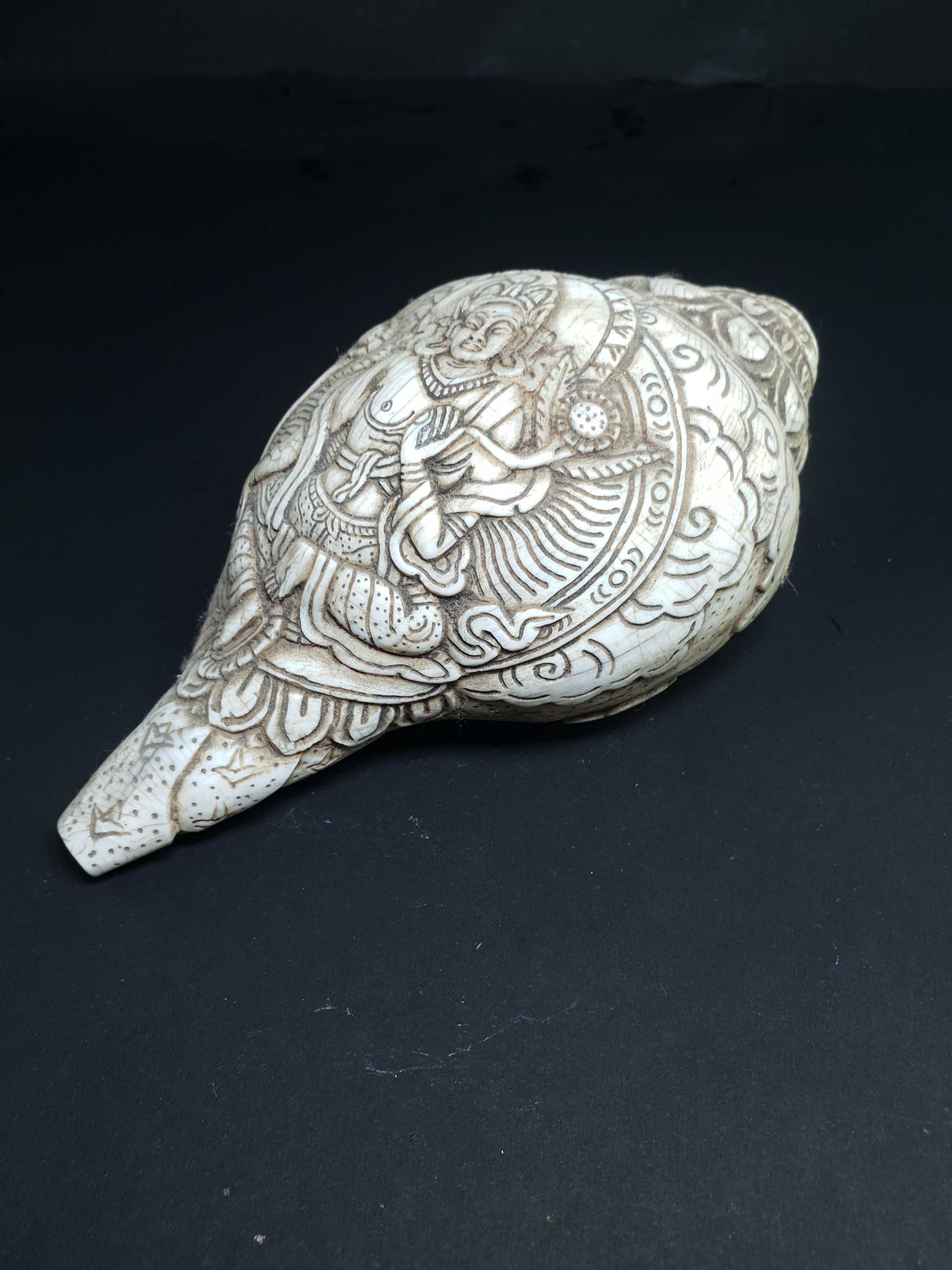 Tibetan Conch Shell With Green Tara hand Carved