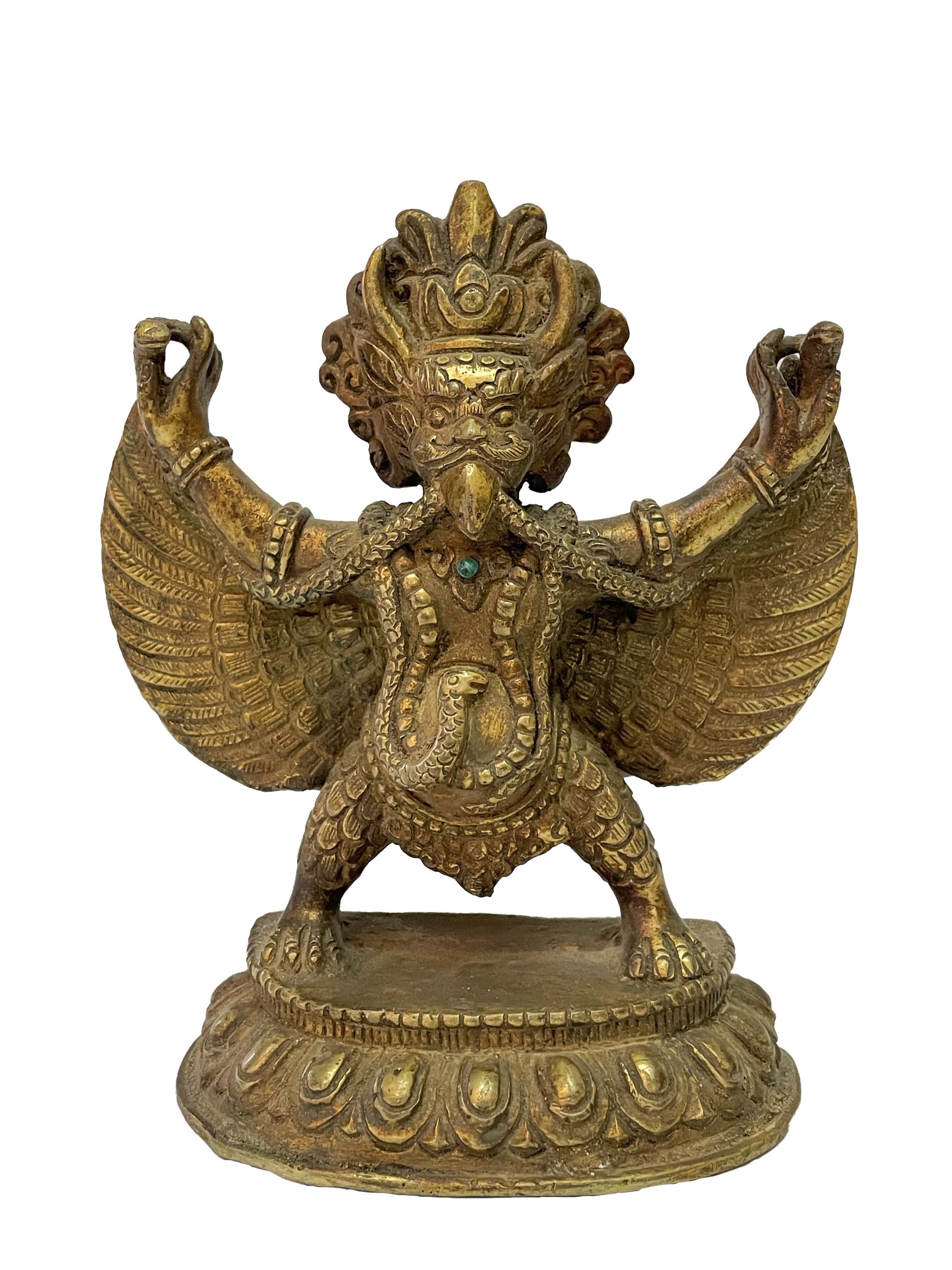 Chinese Brass Tibetan Buddhism  Handwork Carved  garuda bird Buddha Statue 
