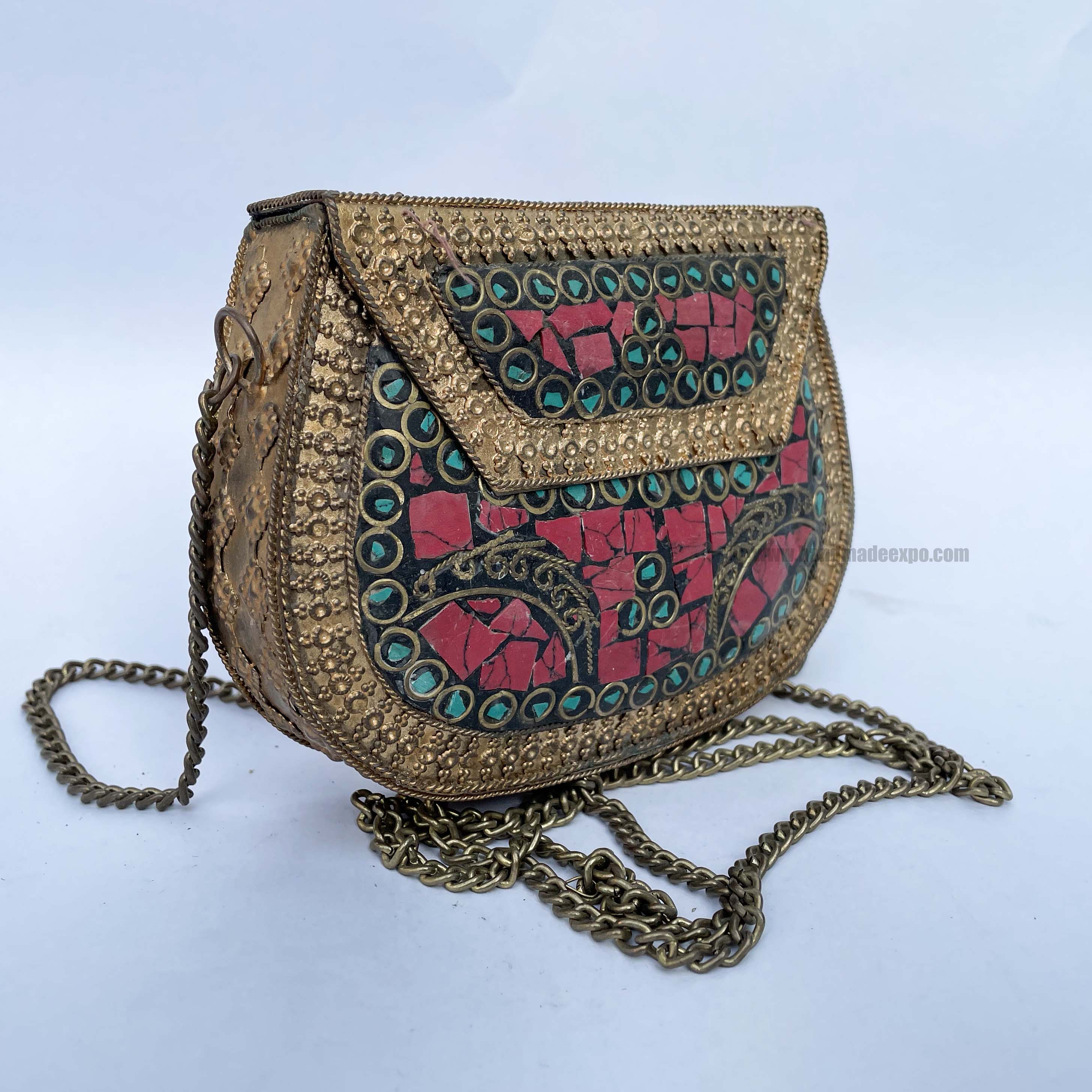 Ladies Brass Antique Abalone Handbag Exporter from Ghaziabad India