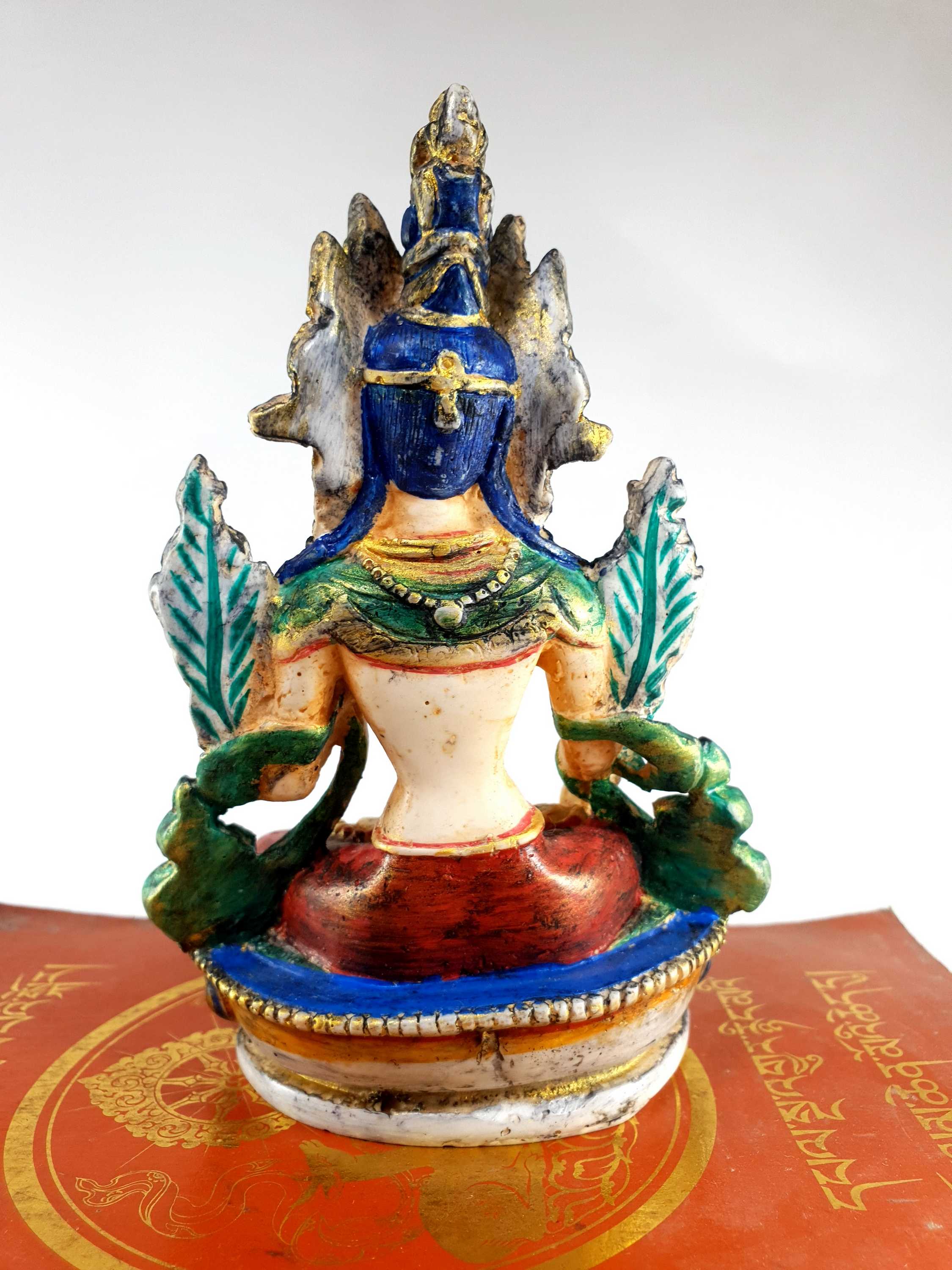 Resin Statue Of White Tara traditional Color Painted, white, Red, Blue