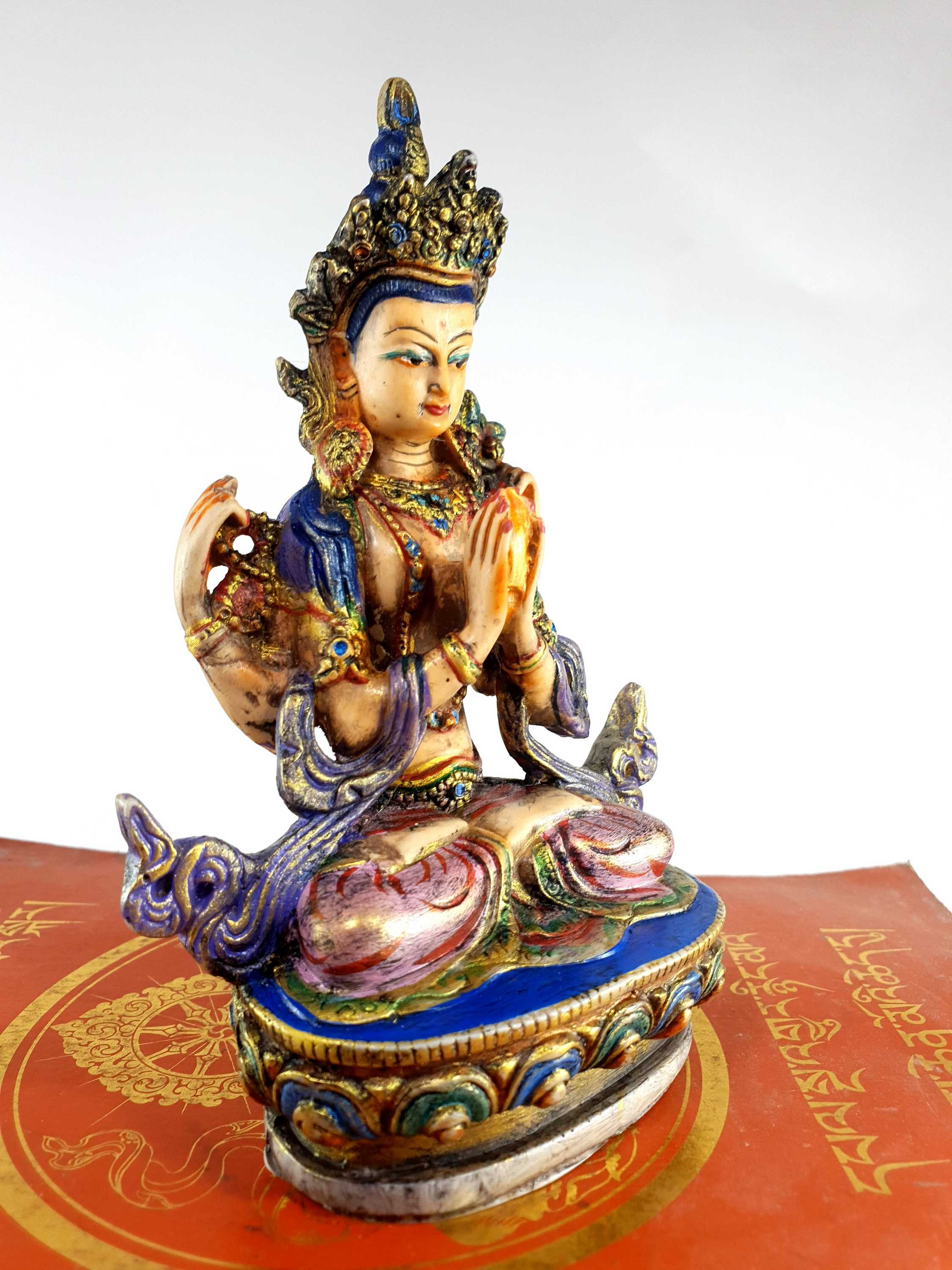Resin Statue Of Chenrezig traditional Color Painted, white, Blue