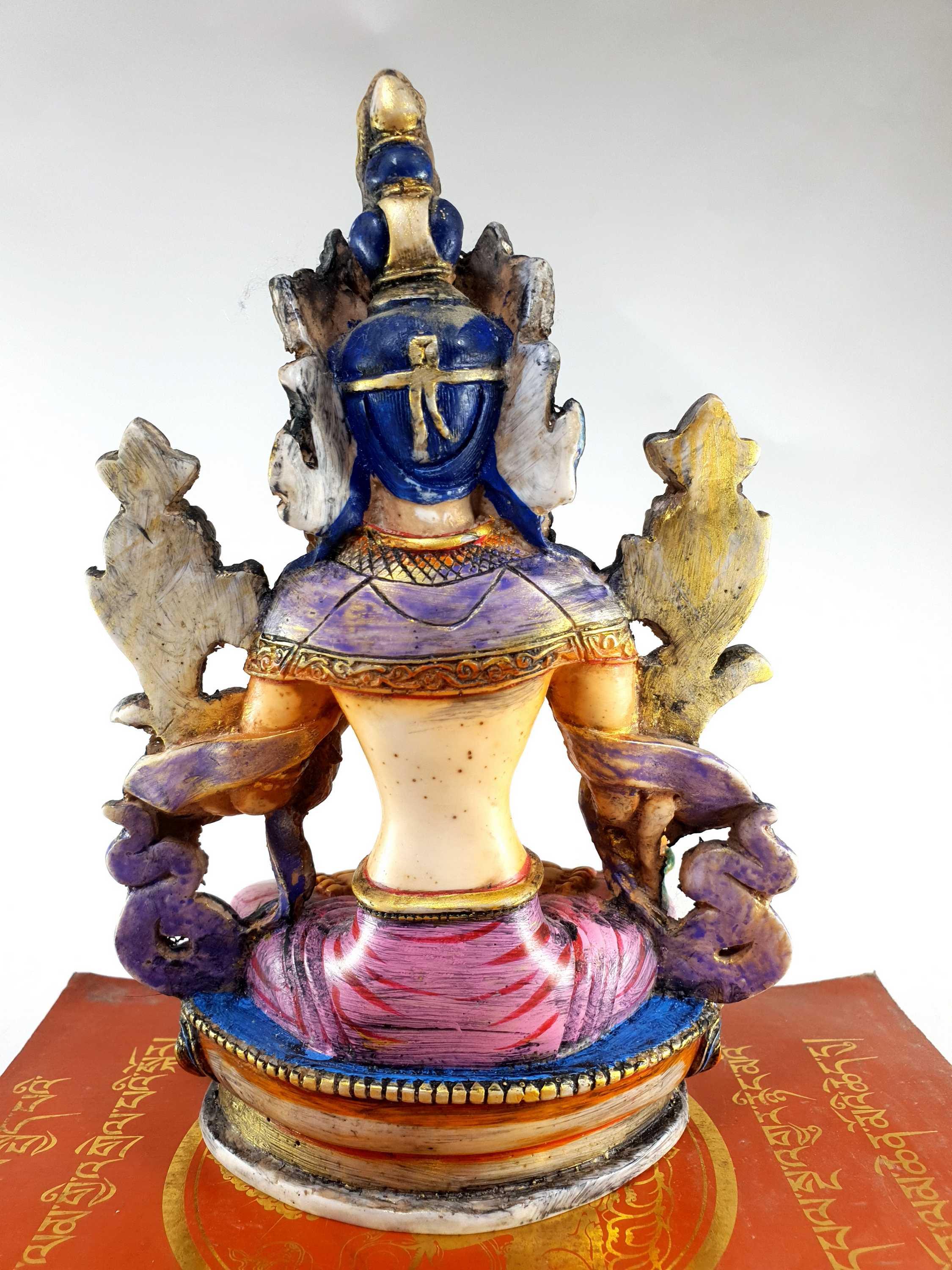 Resin Statue Of White Tara traditional Color Painted, white, Blue, Pink
