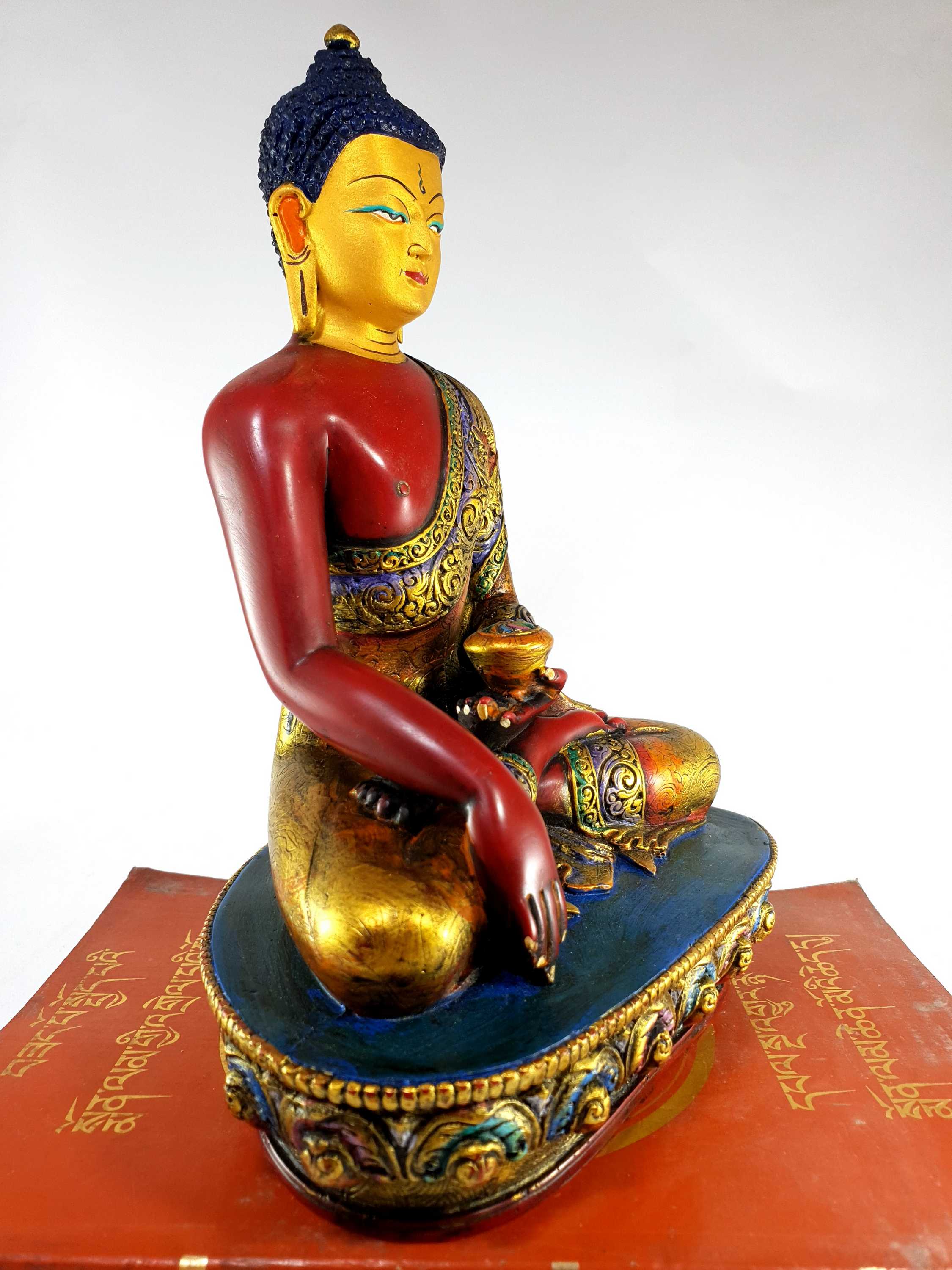 Resin Statue Of Shakyamuni Buddha traditional Color Painted, red, painted Face
