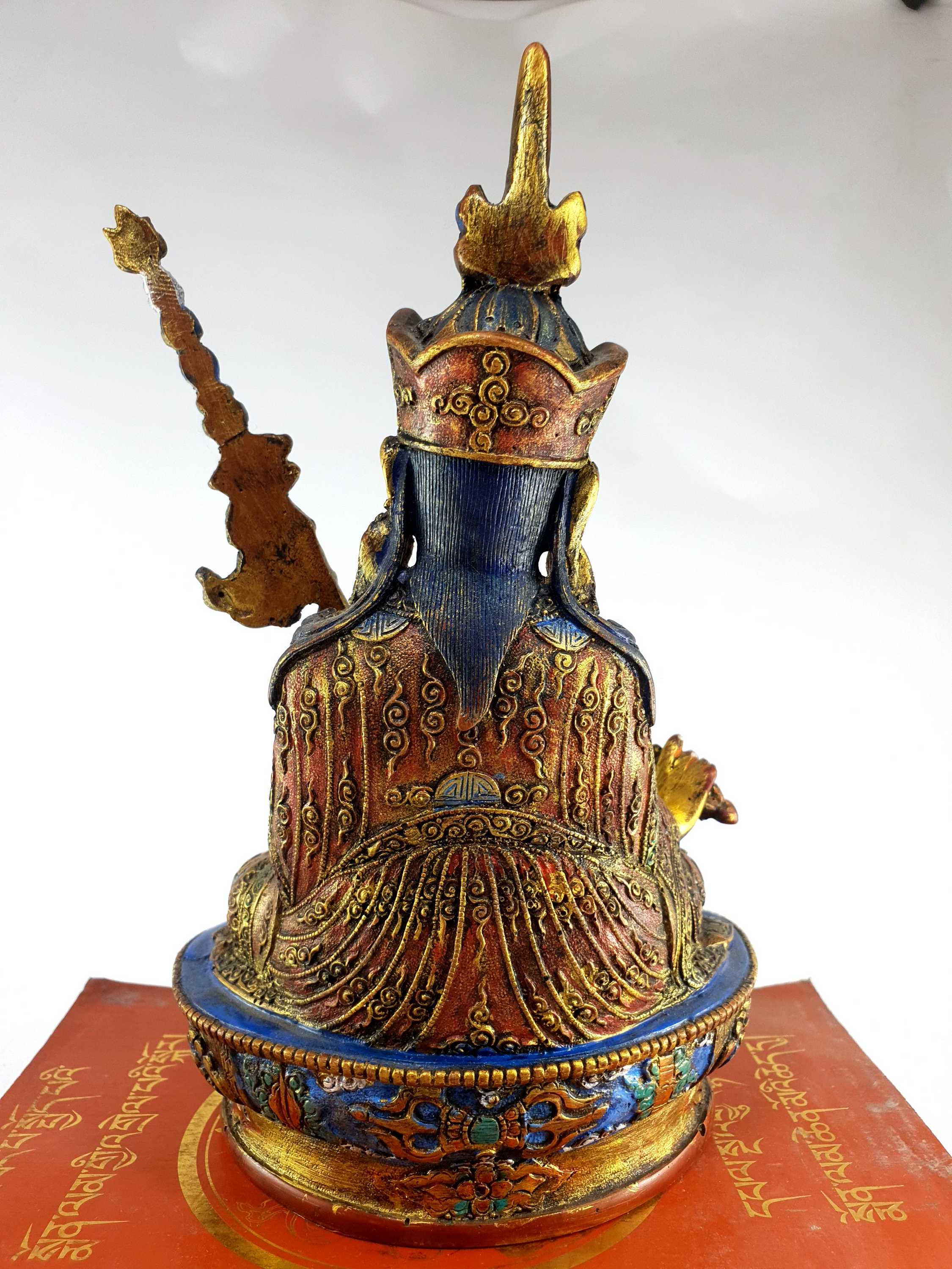 Resin Statue Of Padmasambhava traditional Color Painted, yellow And Gold