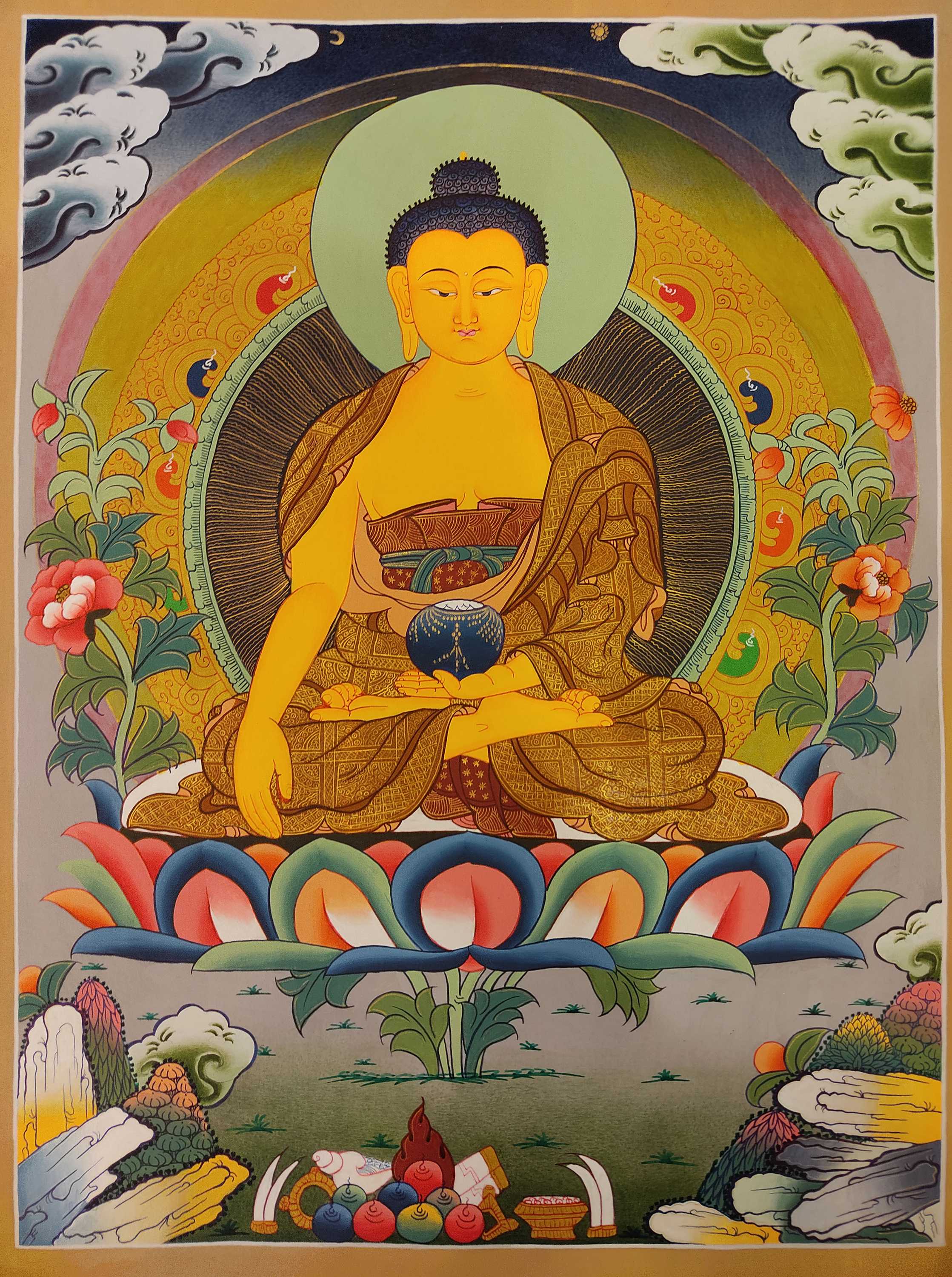 24"Tibet Buddhism Cloth Silk Sakyamuni Three sages Buddha Thangka embroid Mural 