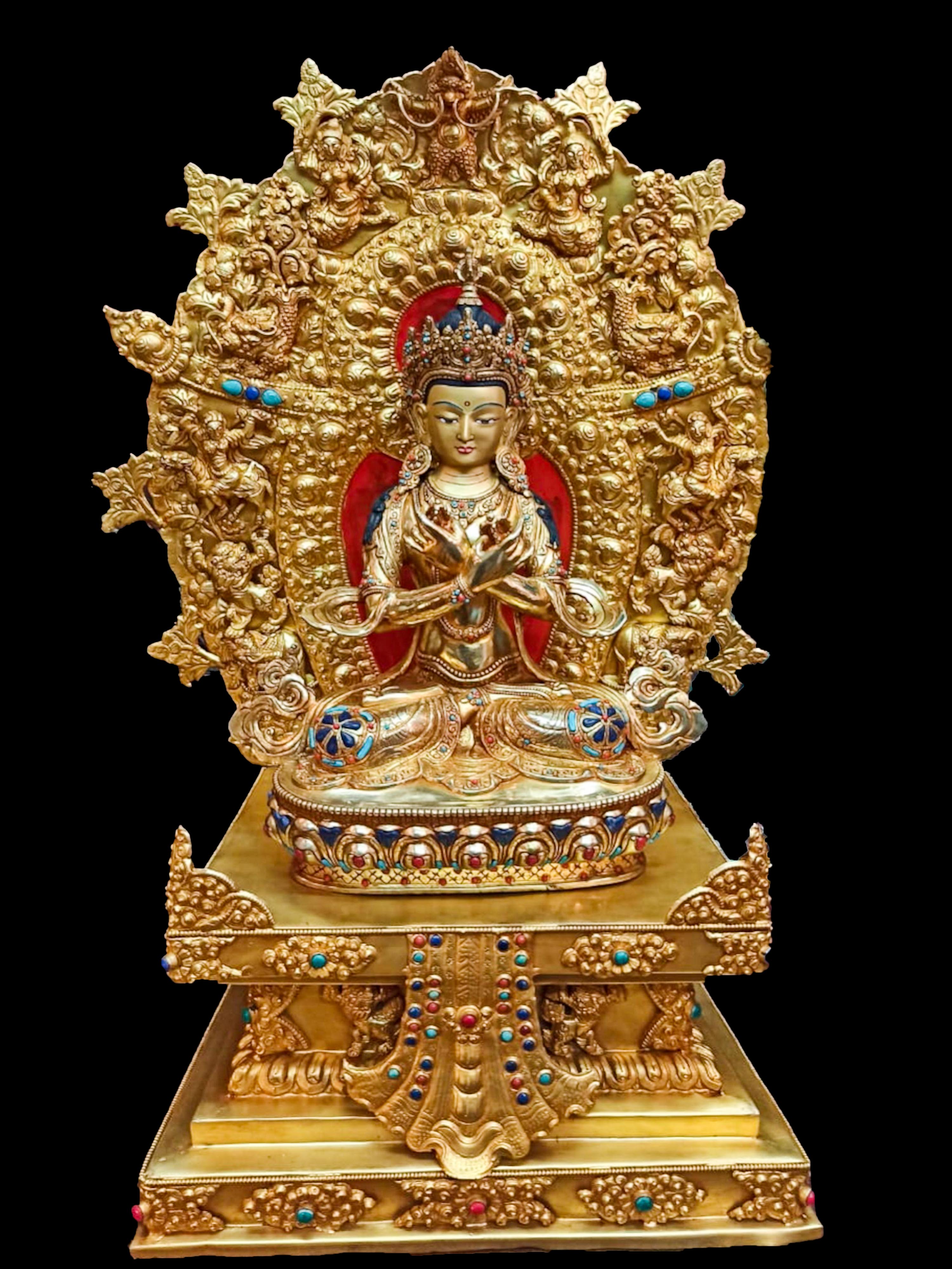 10" Old Tibet Buddhism Fane Copper Gilt Vajradhara Vajrabhairava Goddess Statue 