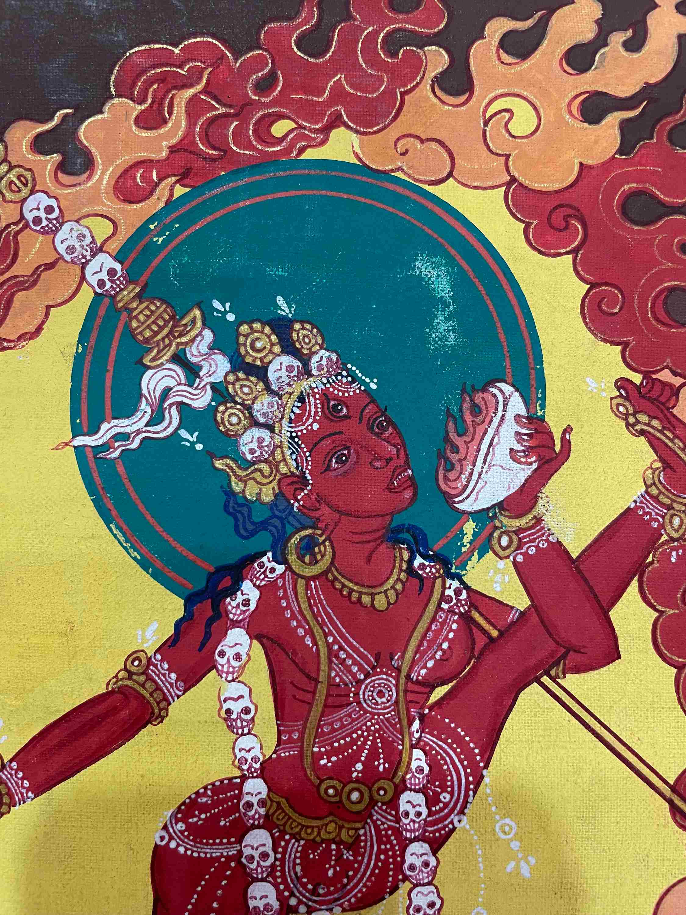 old, Buddhist Hand Painting Thangka Of Akash Yogini, hand Painted