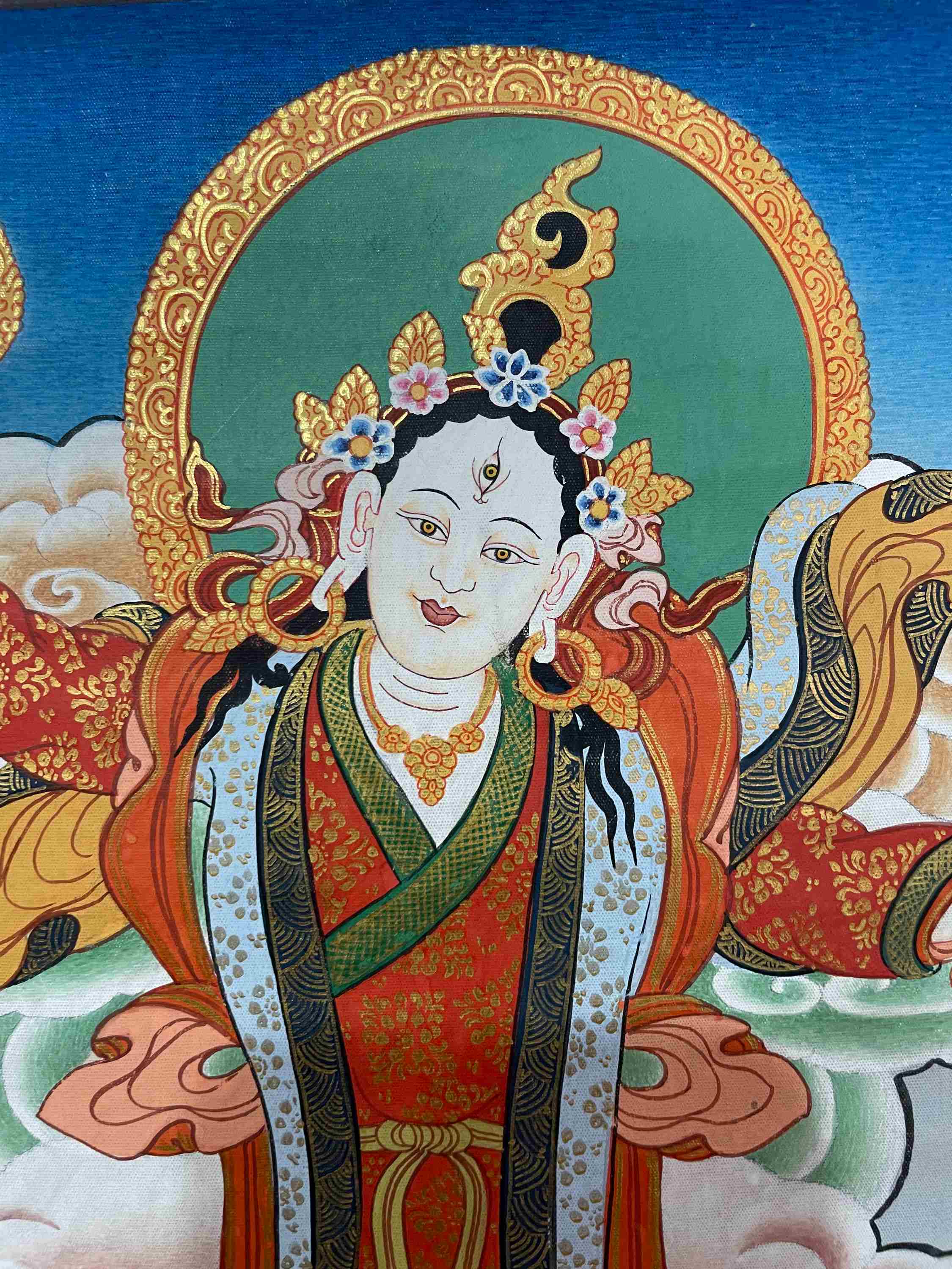 old, Buddhist Hand Painting Thangka Of Kalash Tara one Of 21 Green Taras, hand Painted