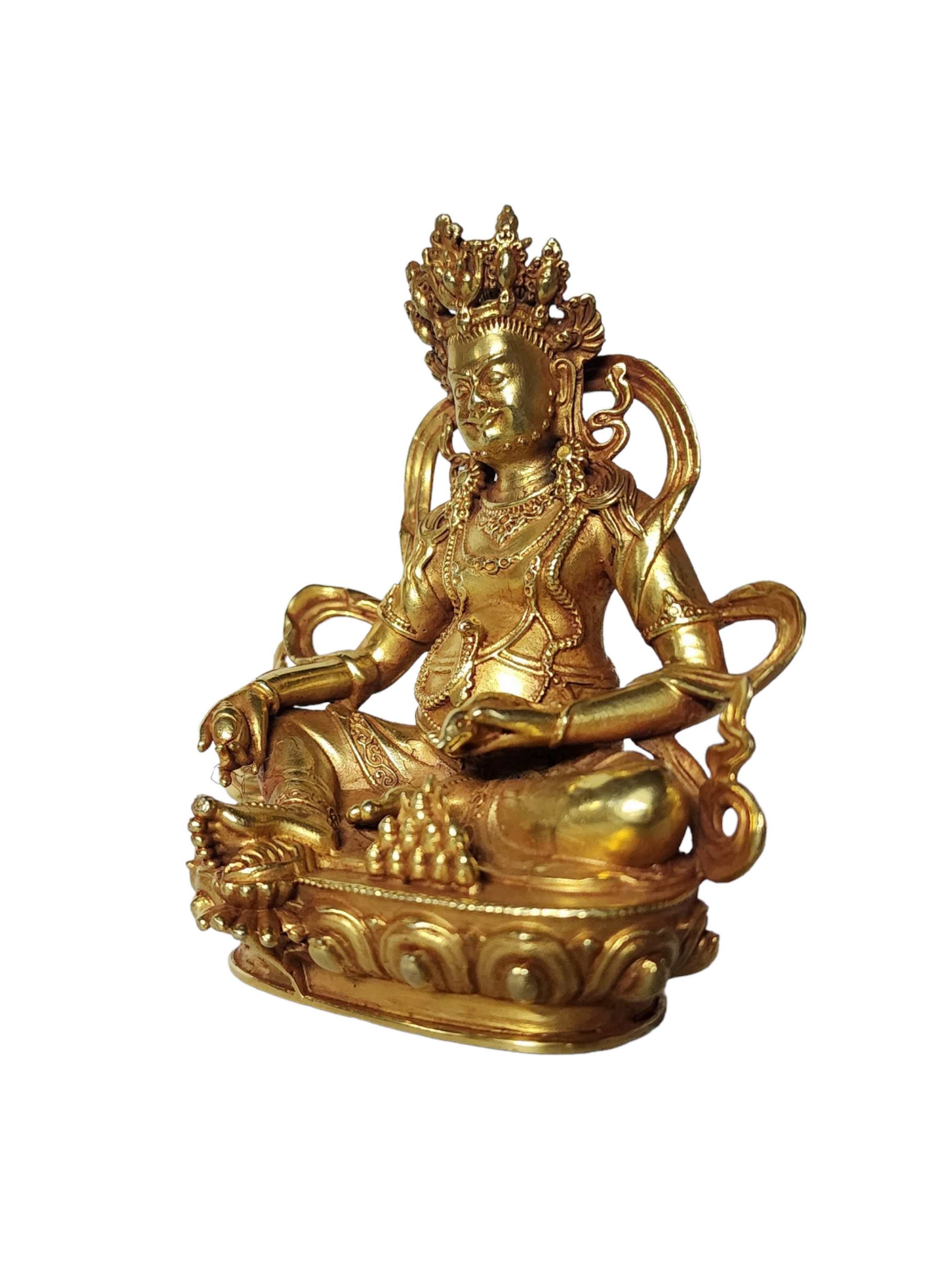 Buddhist Miniature Statue Of Yellow Jambhala, gold Plated