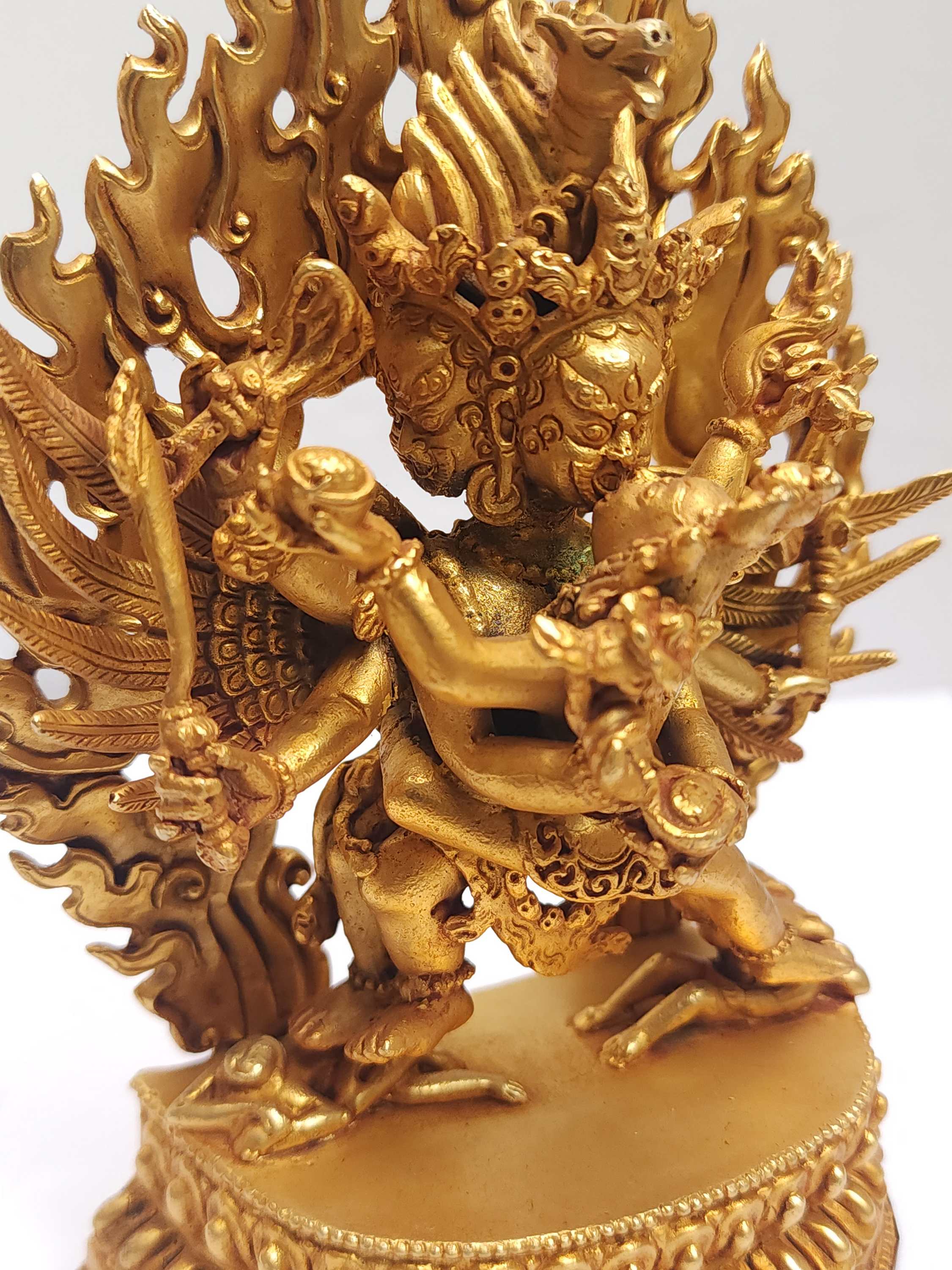 Tibetan Buddhist Handmade Statue Of Hayagriva, full Gold Plated