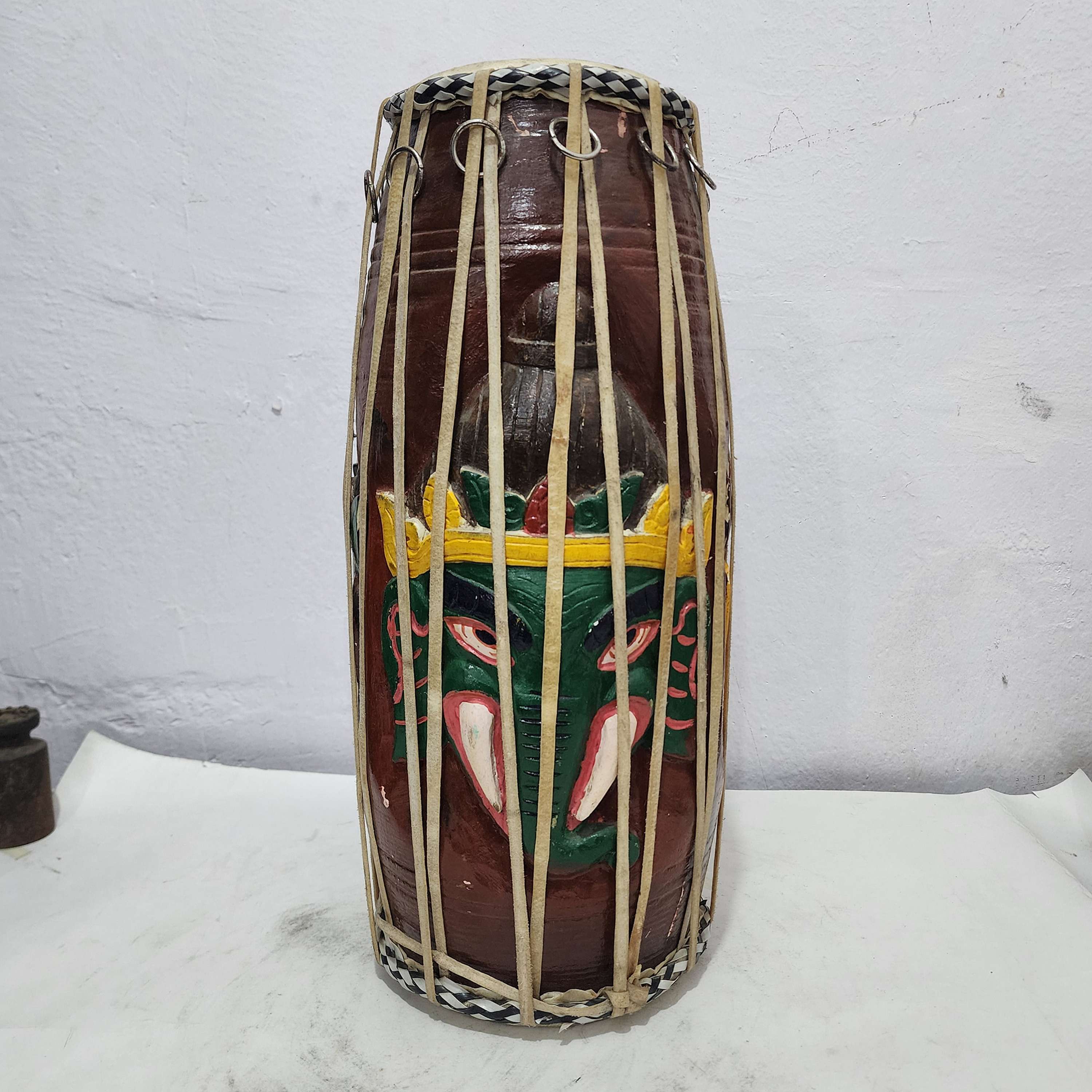 Nepali Folk Musical Instrument Jali Madal With Ganesh Design carved, professional