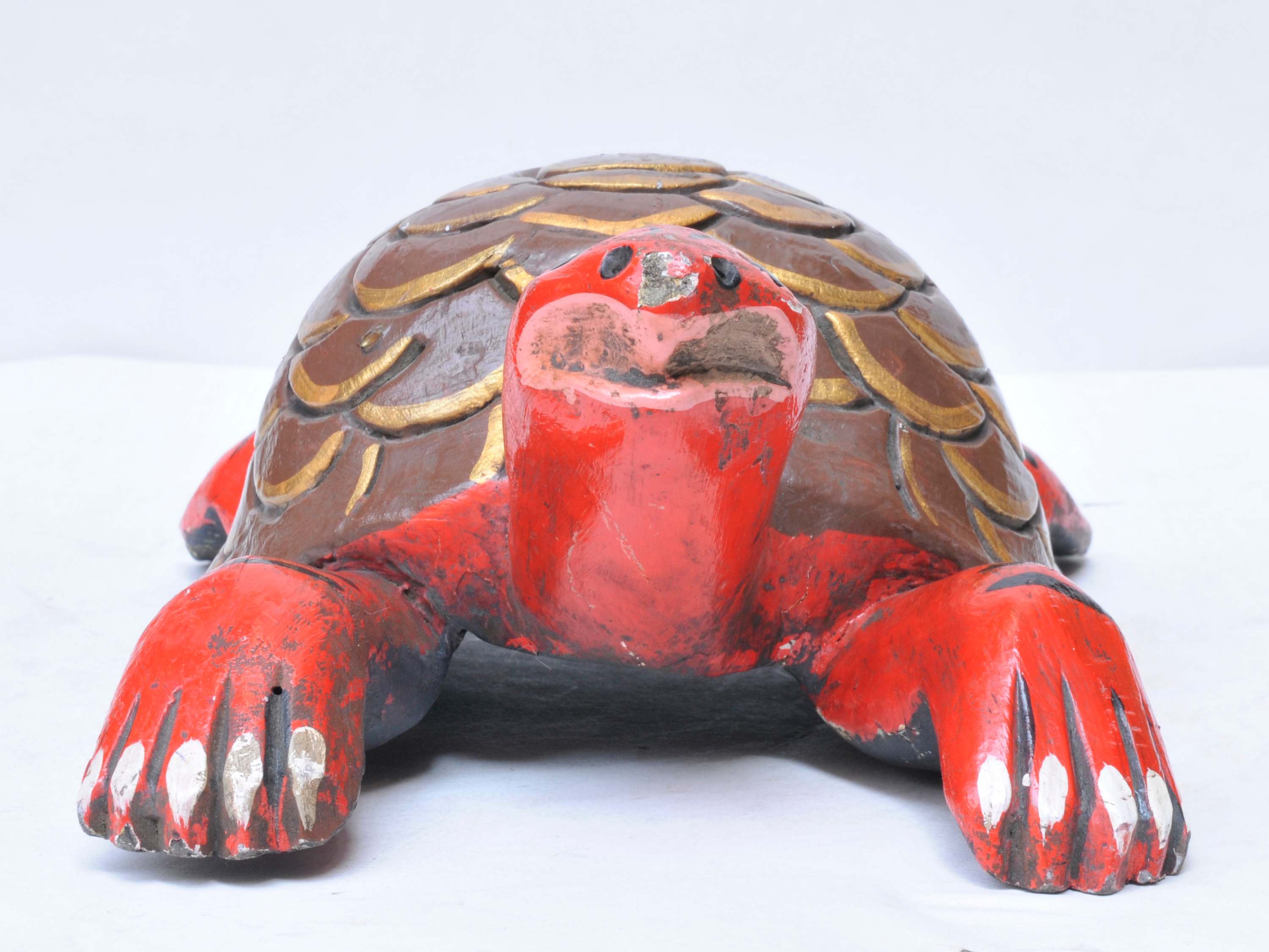 Wooden Statue Of Tortoise For Decoration, Red Colour
