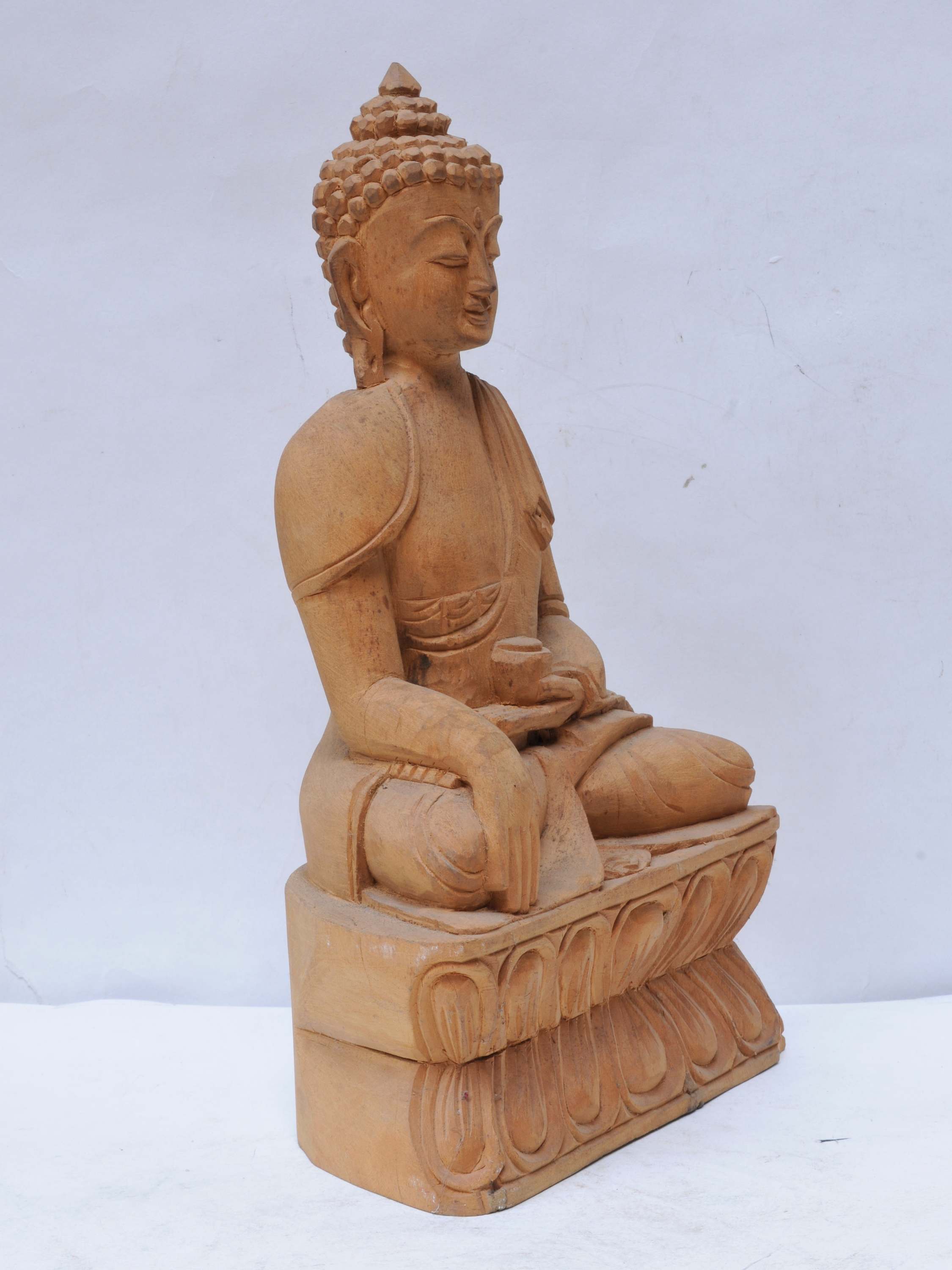 Buddhist Handmade Wooden Shakyamuni Buddha, normal Natural Wood