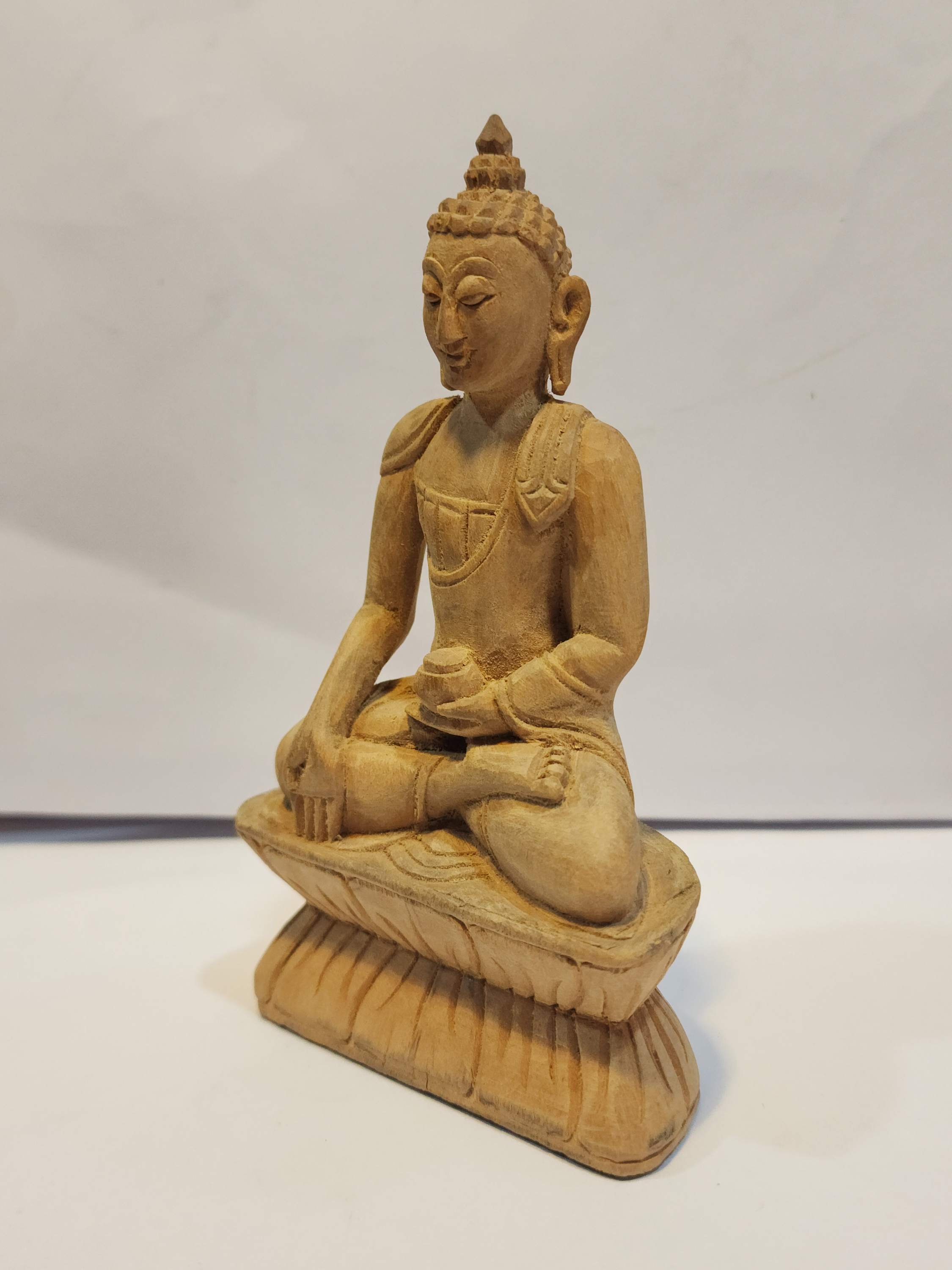 Buddhist Handmade Wooden Statue Of Ratnasambhava Buddha, karma Wood