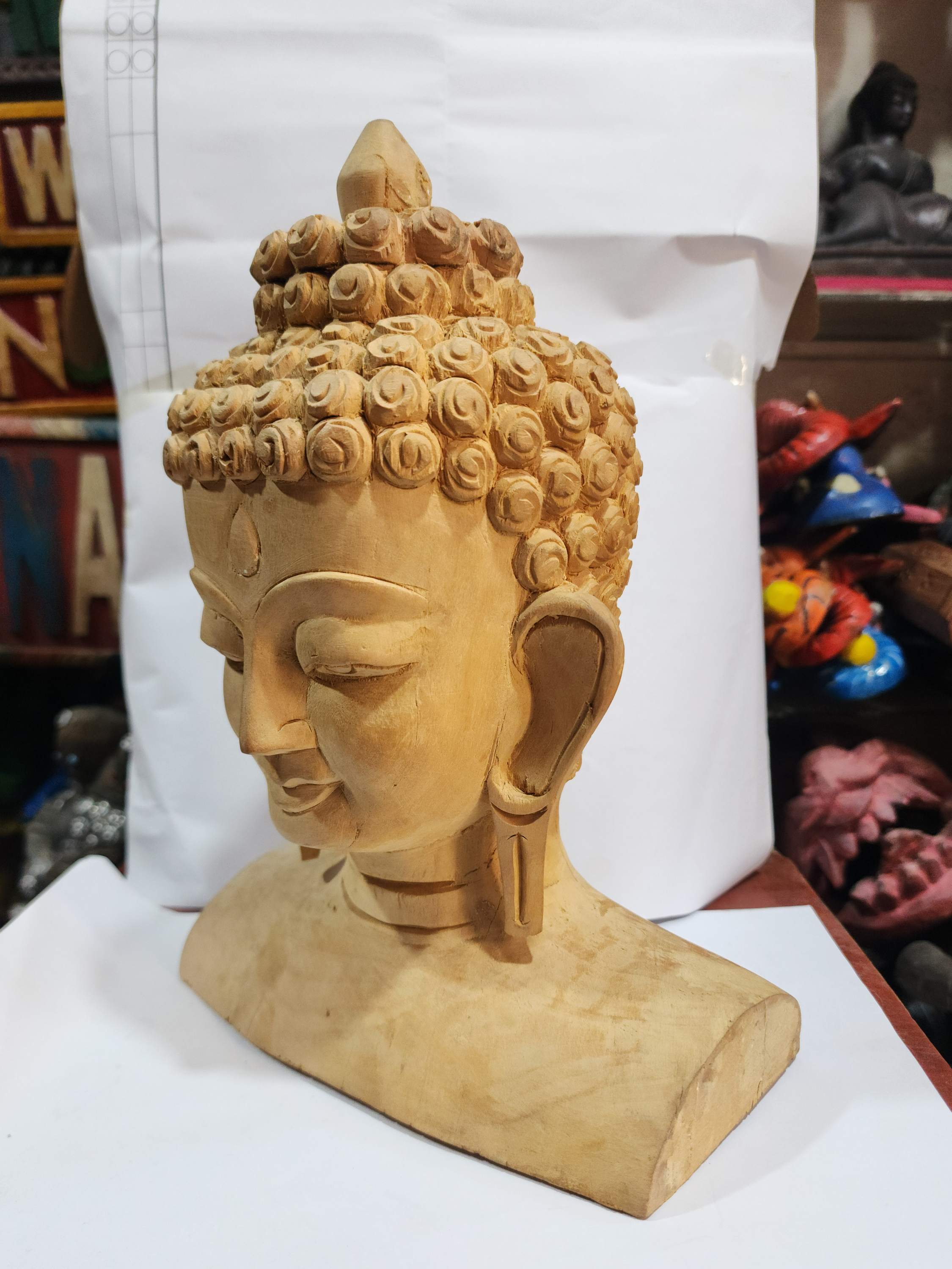 Buddhist Handmade Wooden Statue Of Buddha Head, karma Wood