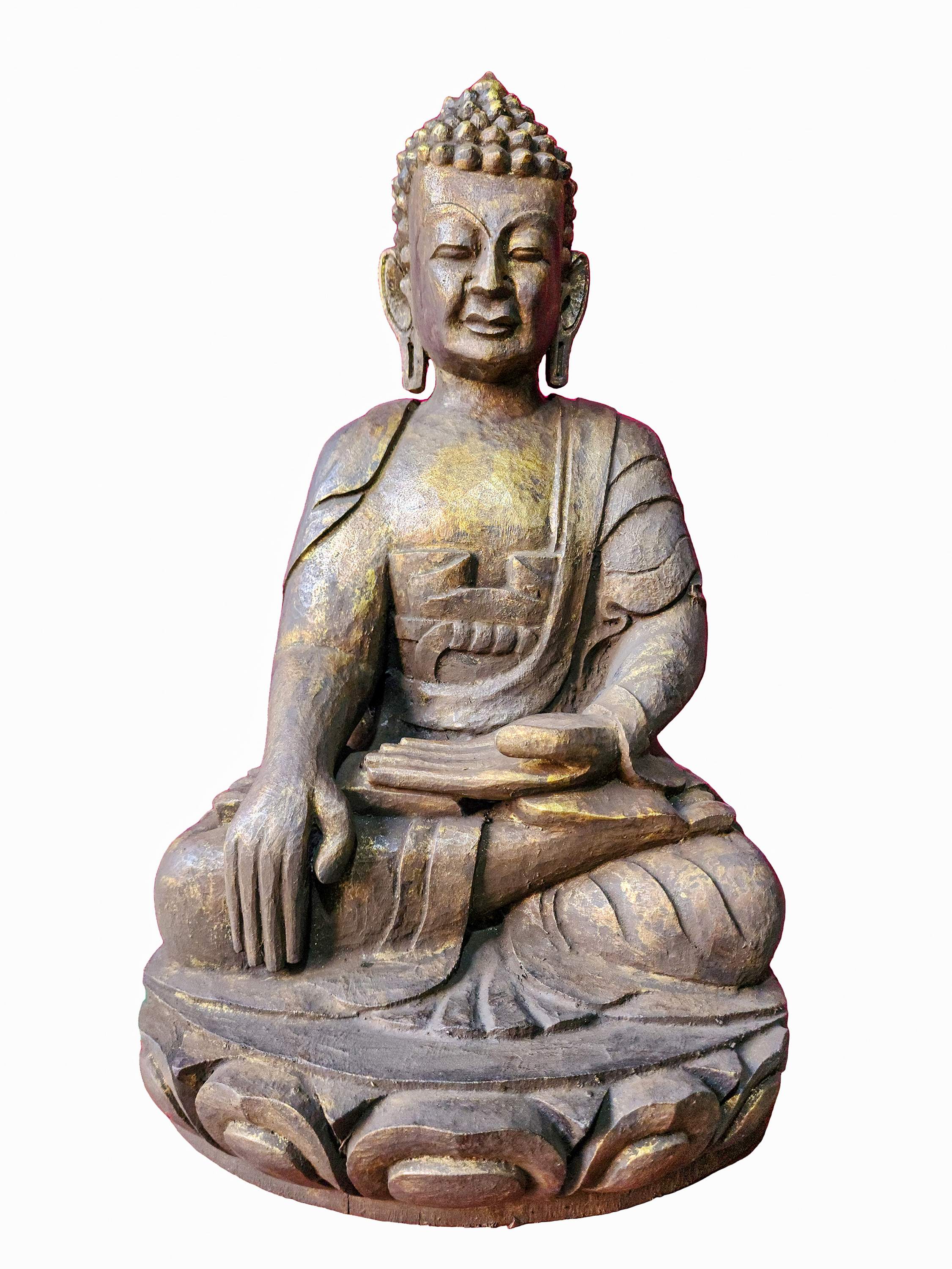 Buddhist Handmade Wooden Statue Of Shakyamuni Buddha