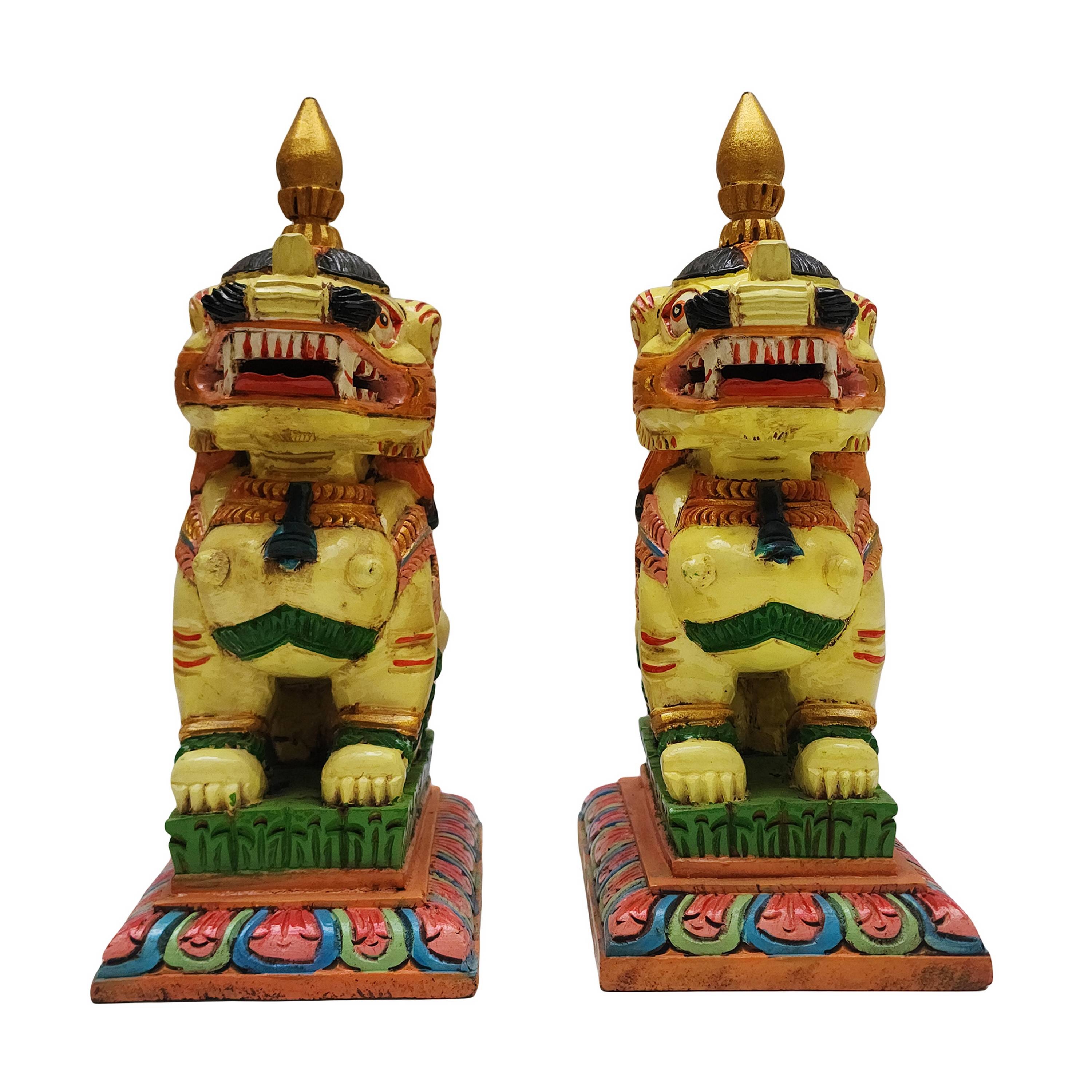 Temple Lion Set painted, Wooden