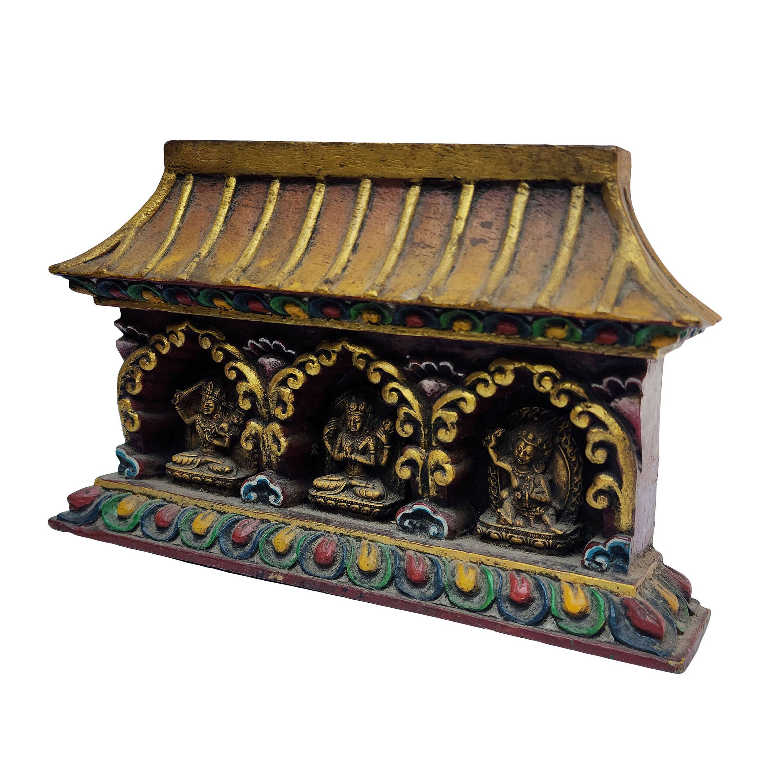 House Frame, Hand Carved Wooden Frame With Chenrezig, Manjushri, pagoda Style