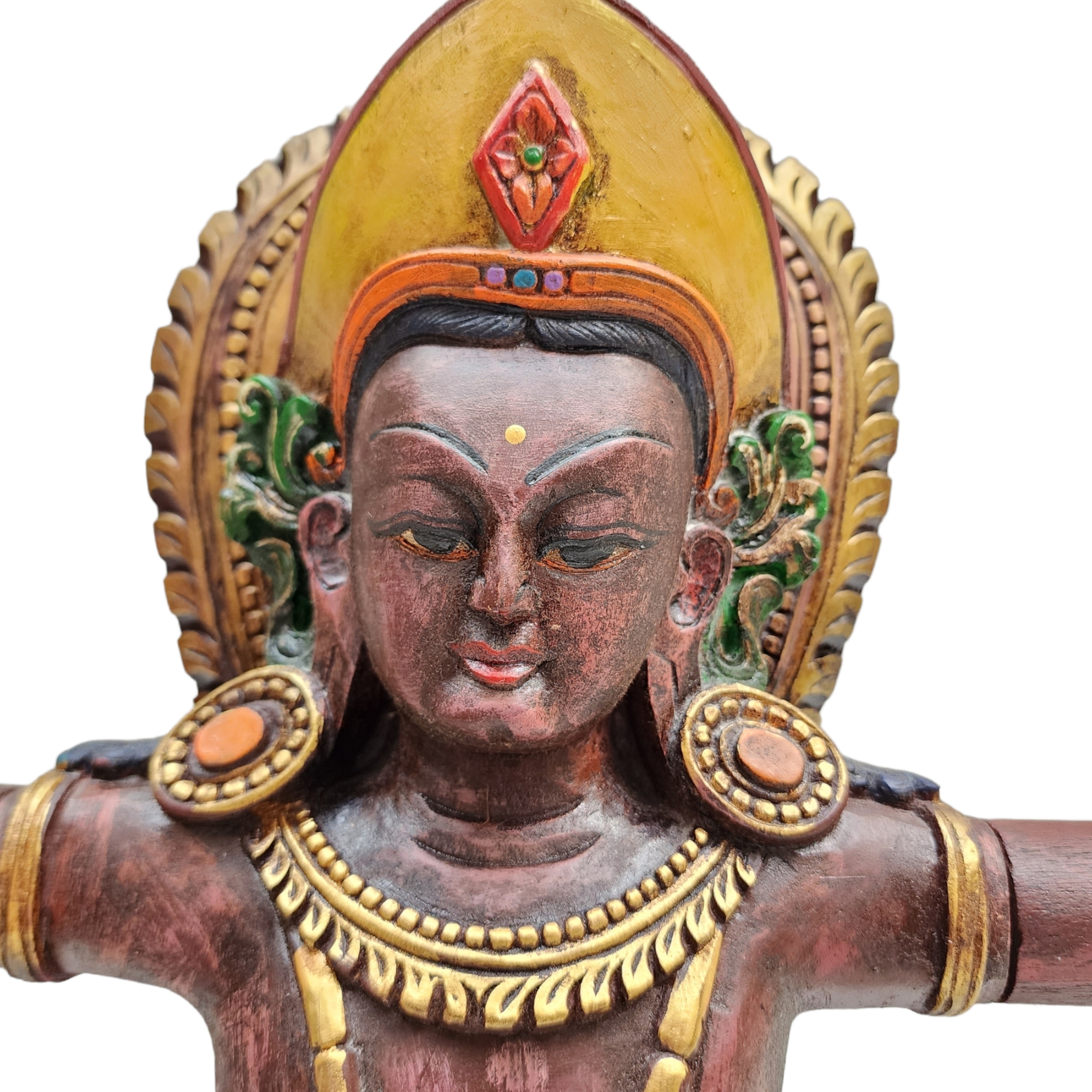 Indra - God Of Rain, Wooden Handmade Statue Of Indra, With Detachable Hand, And Painted, rare Find Form Of Indra Jatra In Kathmandu, Plus Two Temple Lions