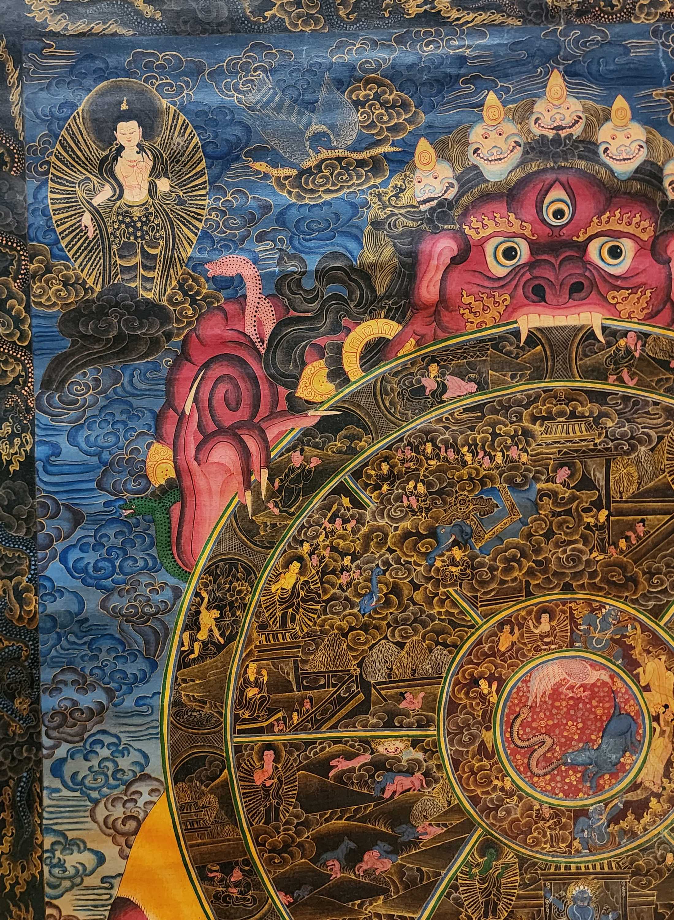 Wheel Of Life Thangka, Buddhist Traditional Painting, Tibetan Style, real Gold, oiled Thangka, old Stock, rare Find