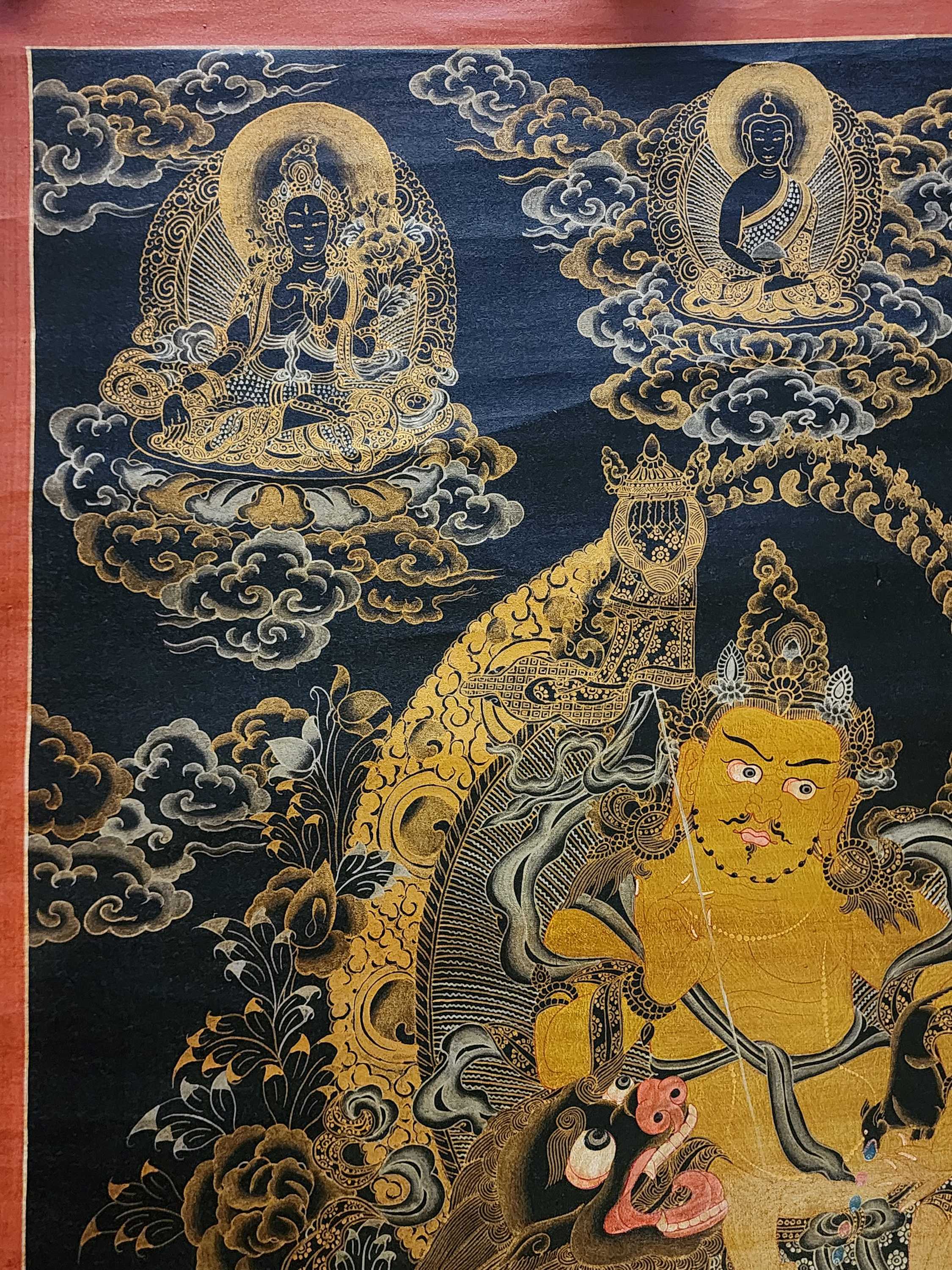 Jambhala: Namtose Thangka, Buddhist Traditional Painting, Tibetan Style, real Gold, oiled Thangka, old Stock