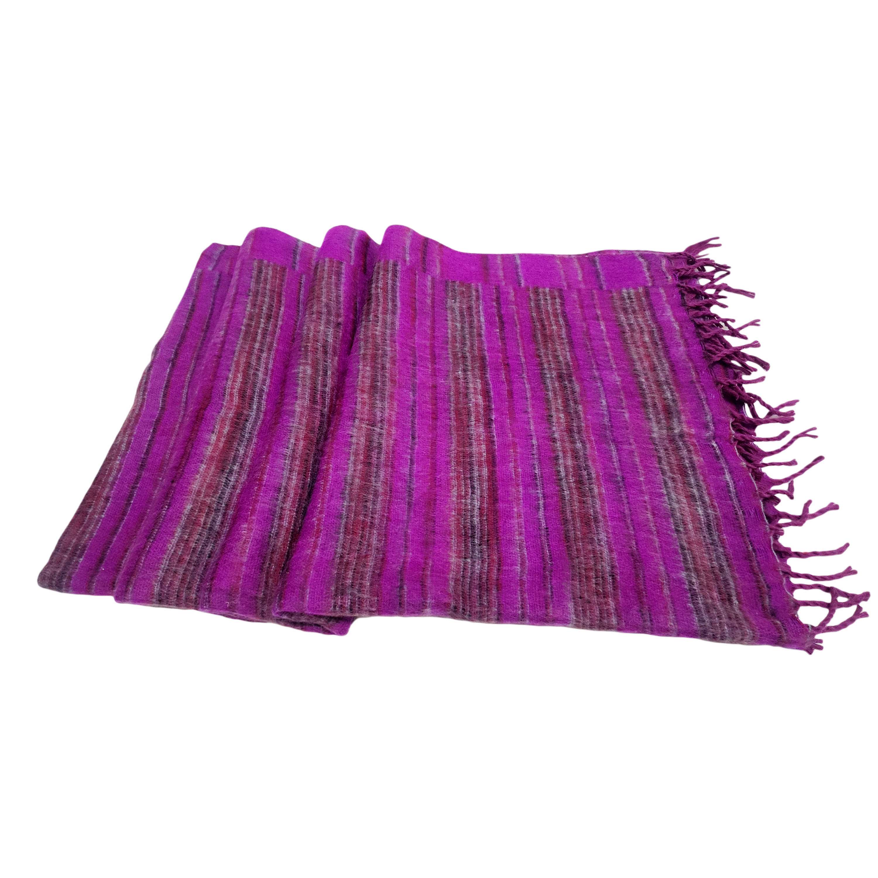 Tibet Shawl, Experience The Luxury Of Acrylic Woolen Shawls In Deep Magenta Color And Stripes