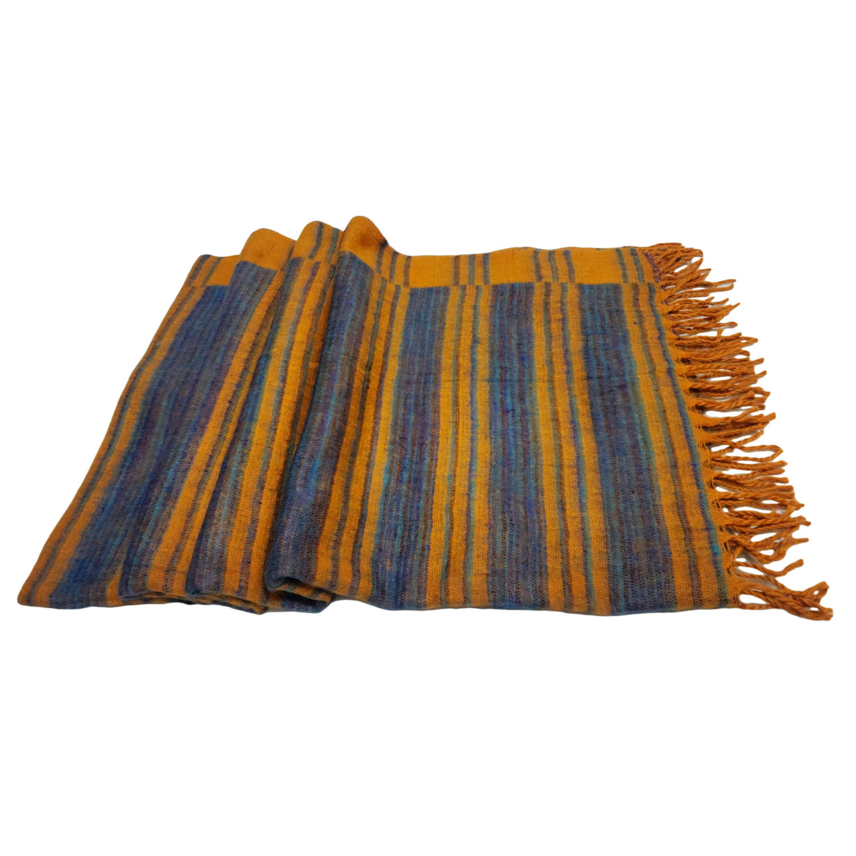 Tibet Shawl, Timeless Beauty: Acrylic Woolen Shawls For Every Wardrobe In Ochre Color And Stripes