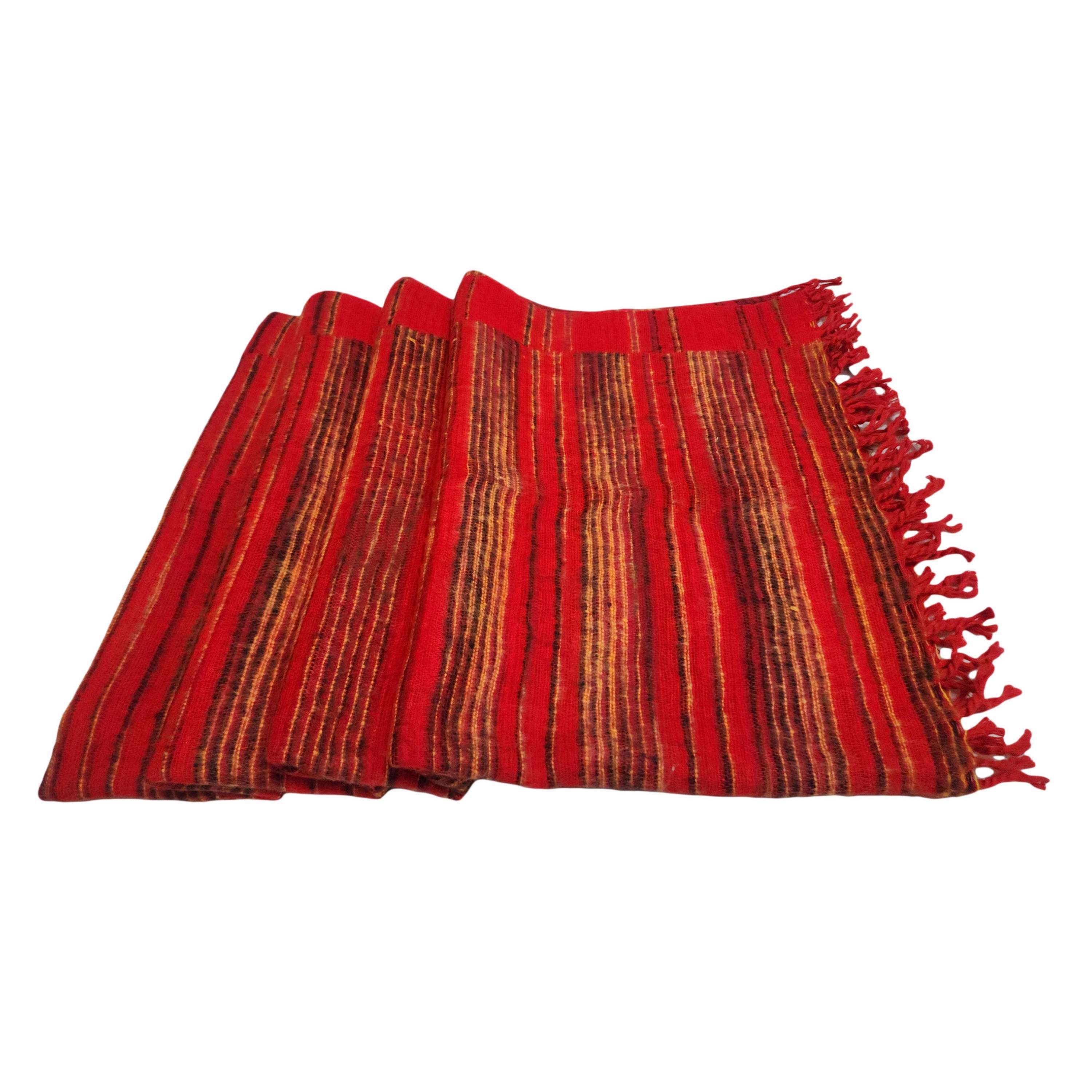 Tibet Shawl, Durable Elegance: Acrylic Woolen Shawls For All Seasons In Crimson Color And Stripes