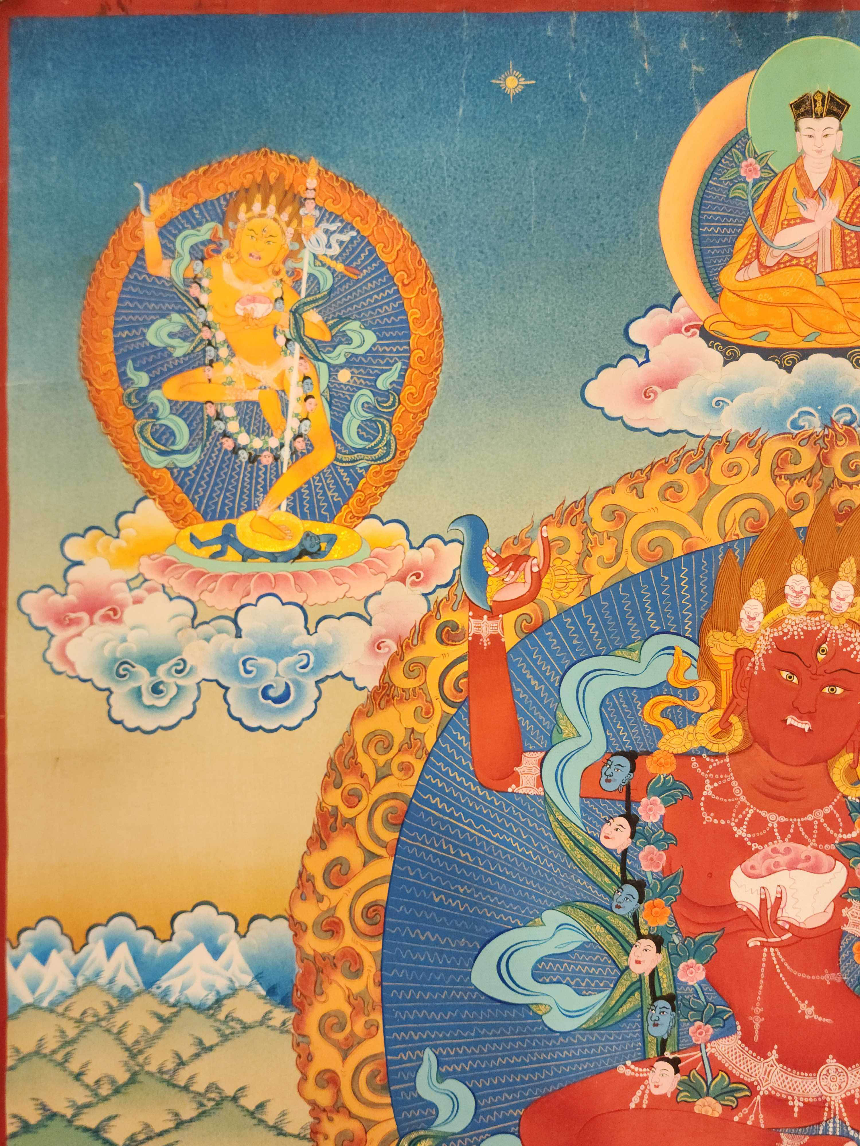 Vajravarahi - Dorje Phagmo, Buddhist Handmade Thangka Painting, real Gold, rare Find, old Stock
