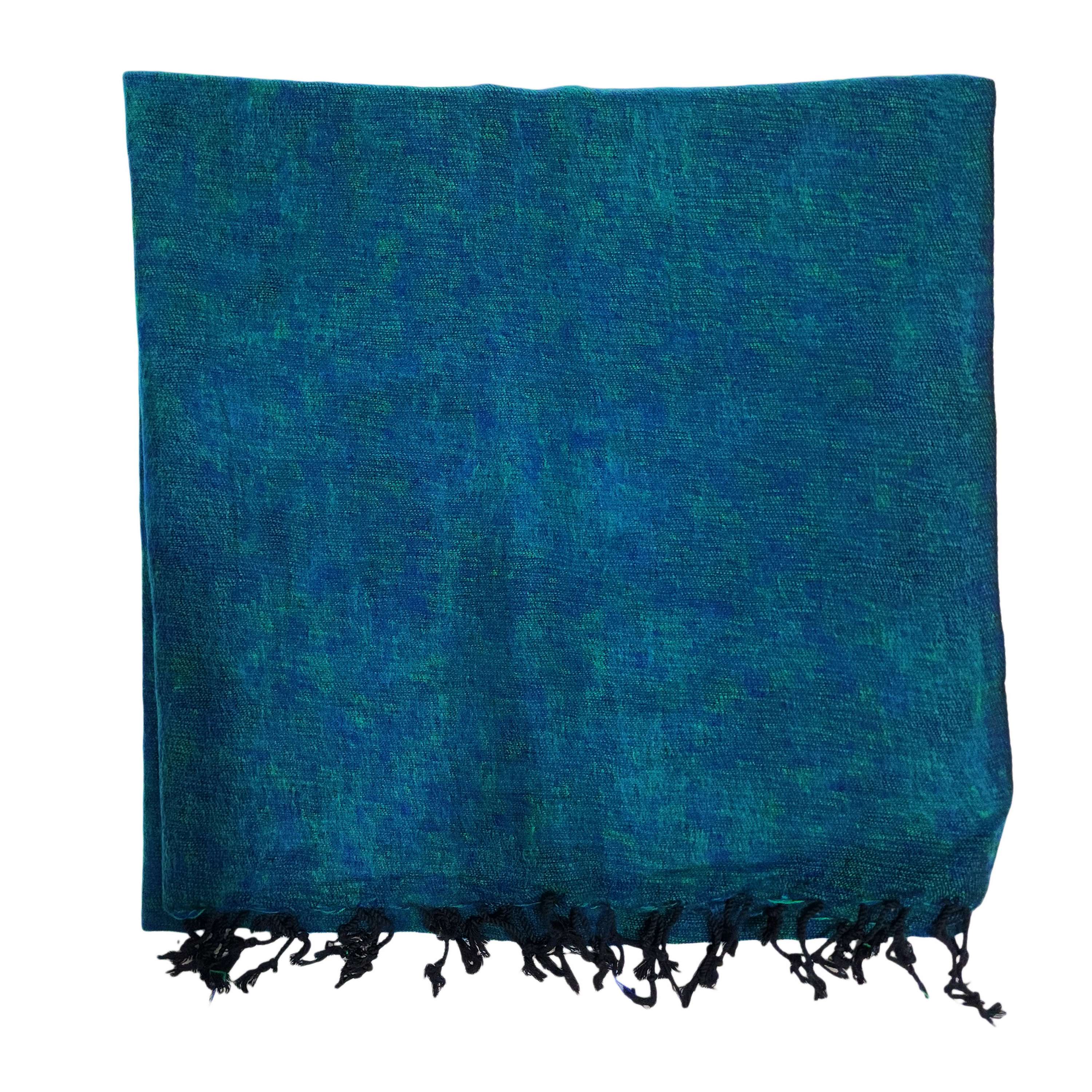 Yak Wool Blanket, Nepali Acrylic Hand Loom Blanket, Color bluish-green