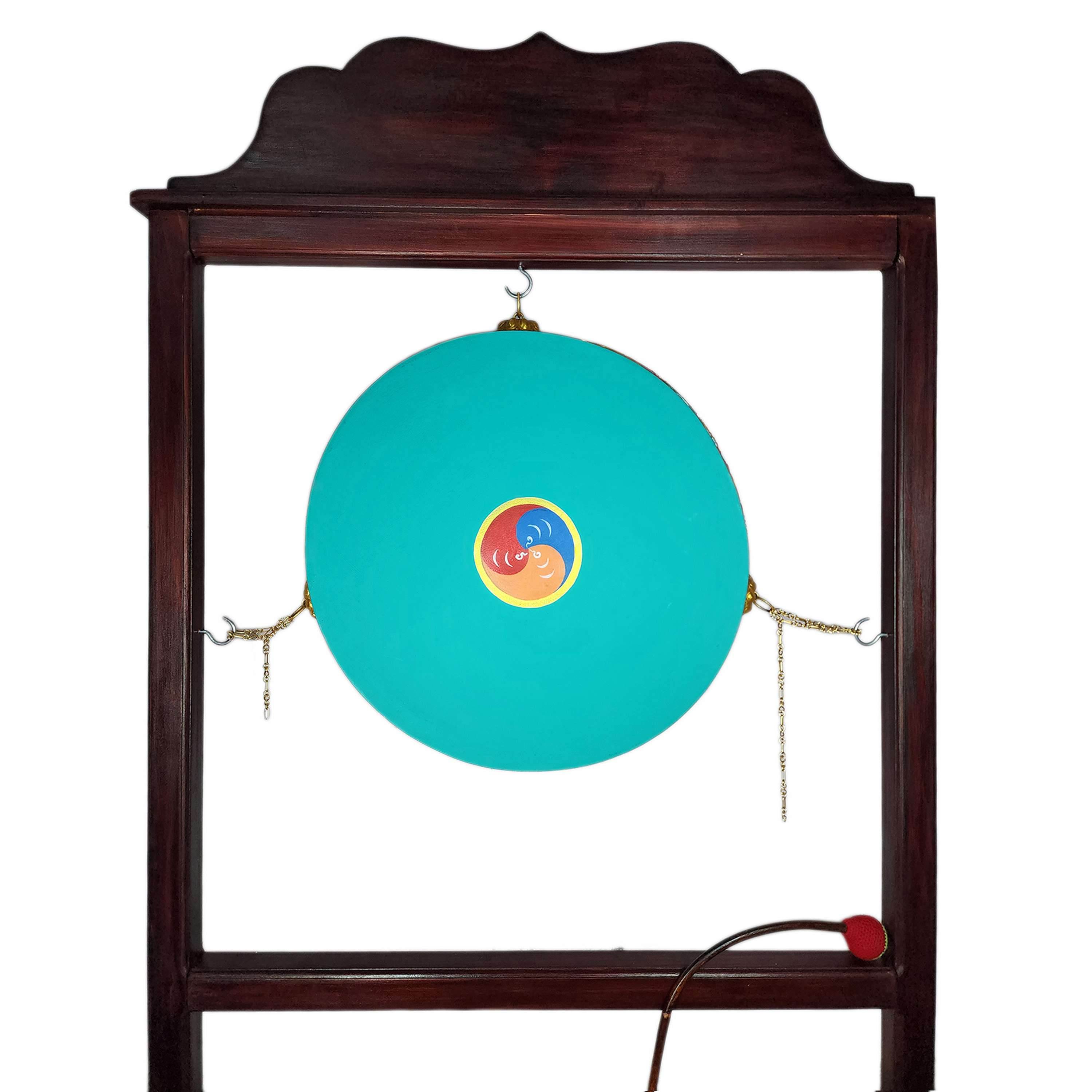 High-quality Tibetan Monastery Drum With Wooden Stand dhyangro - Traditional Painted Colors