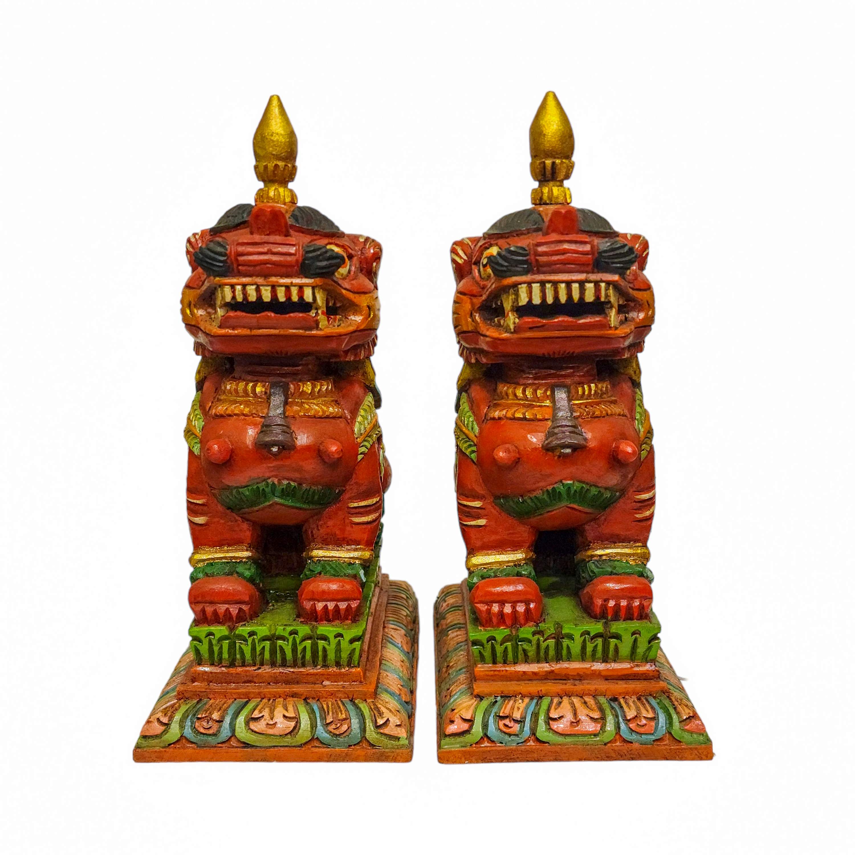 Temple Lion Set painted, Wooden