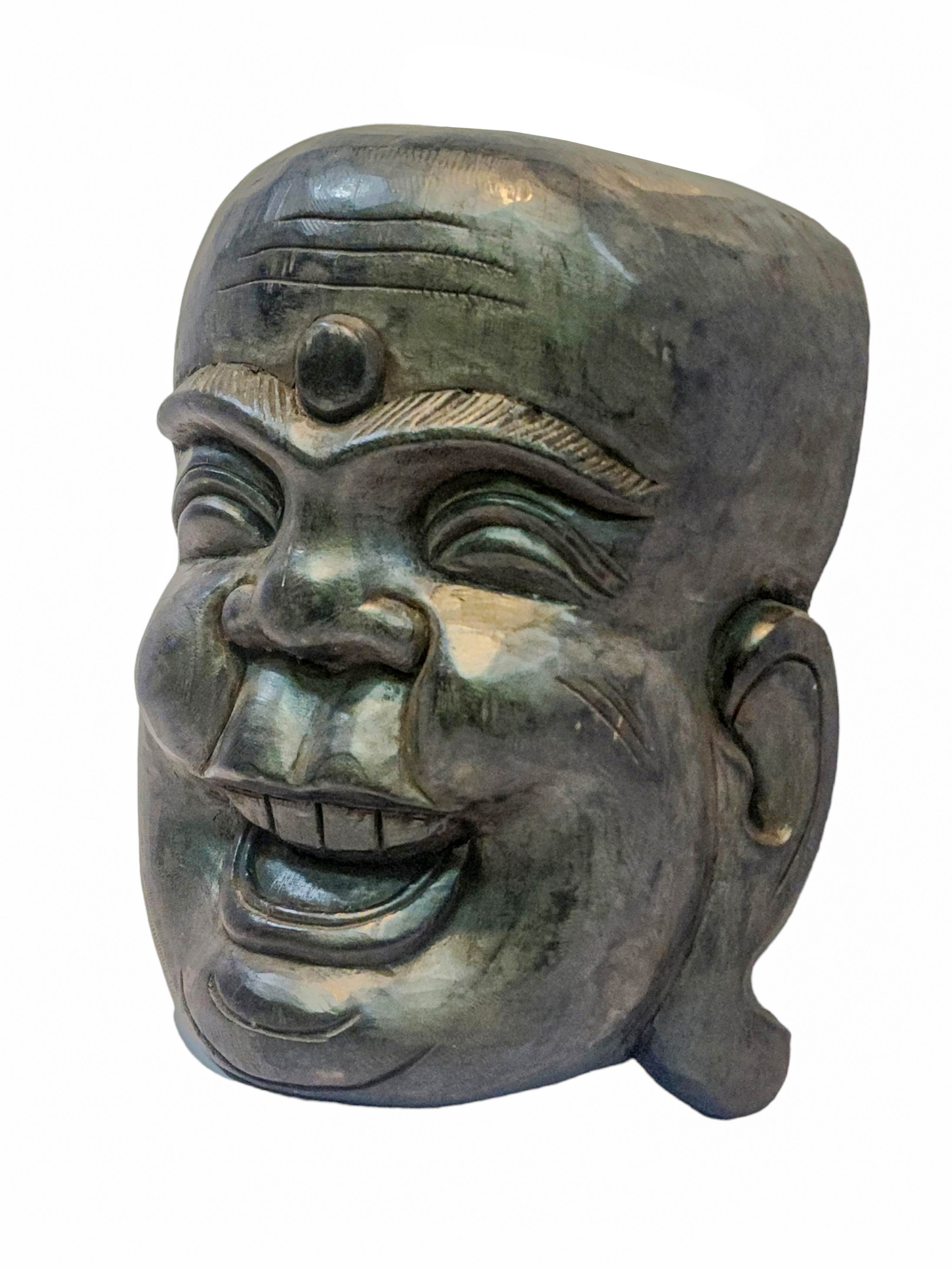 laughing Buddha, Handmade Wooden Mask, Wall Hanging, painted, Poplar Wood