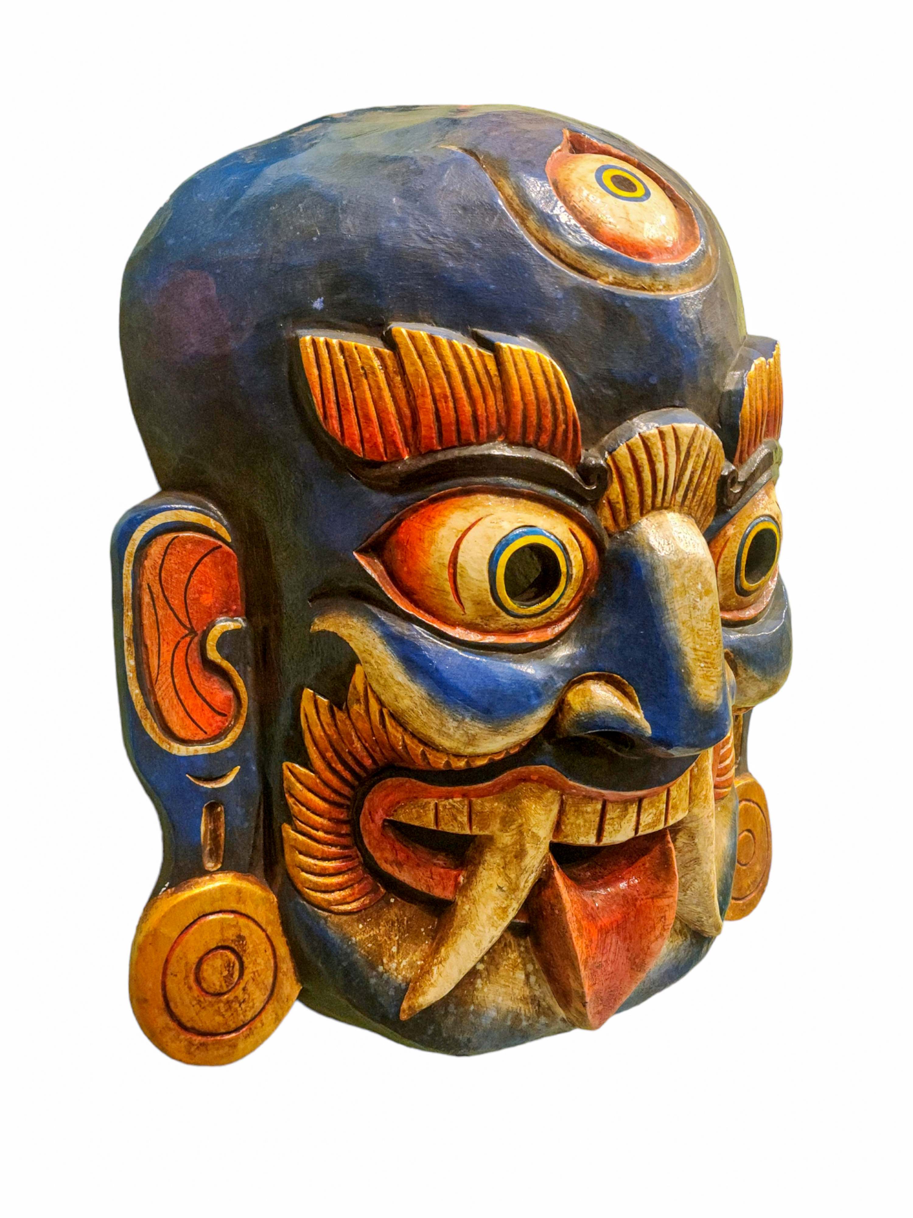 lakhe, Handmade Wooden Mask, Wall Hanging, painted, Poplar Wood