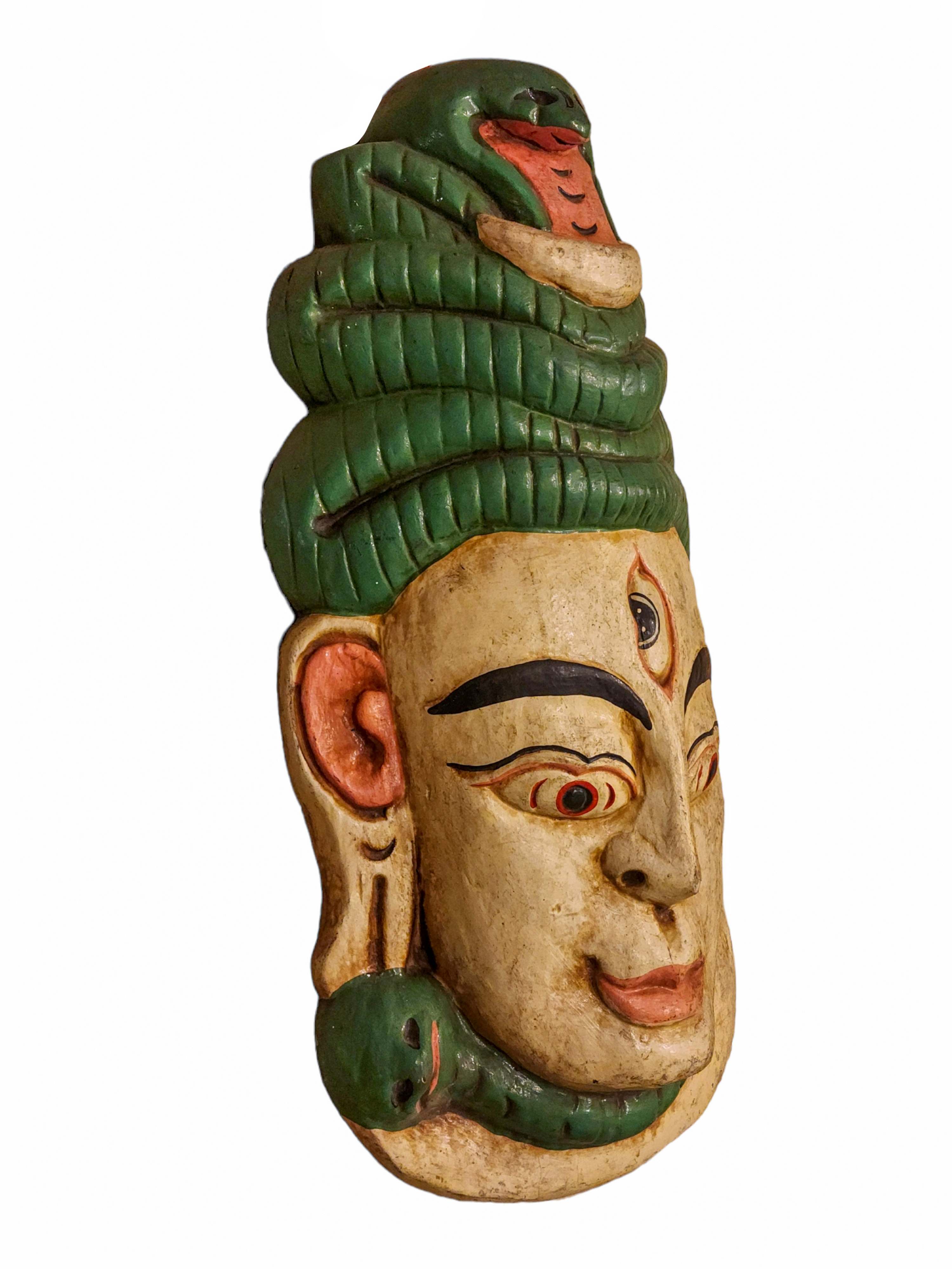 shiva, Handmade Wooden Mask, Wall Hanging, painted, Poplar Wood