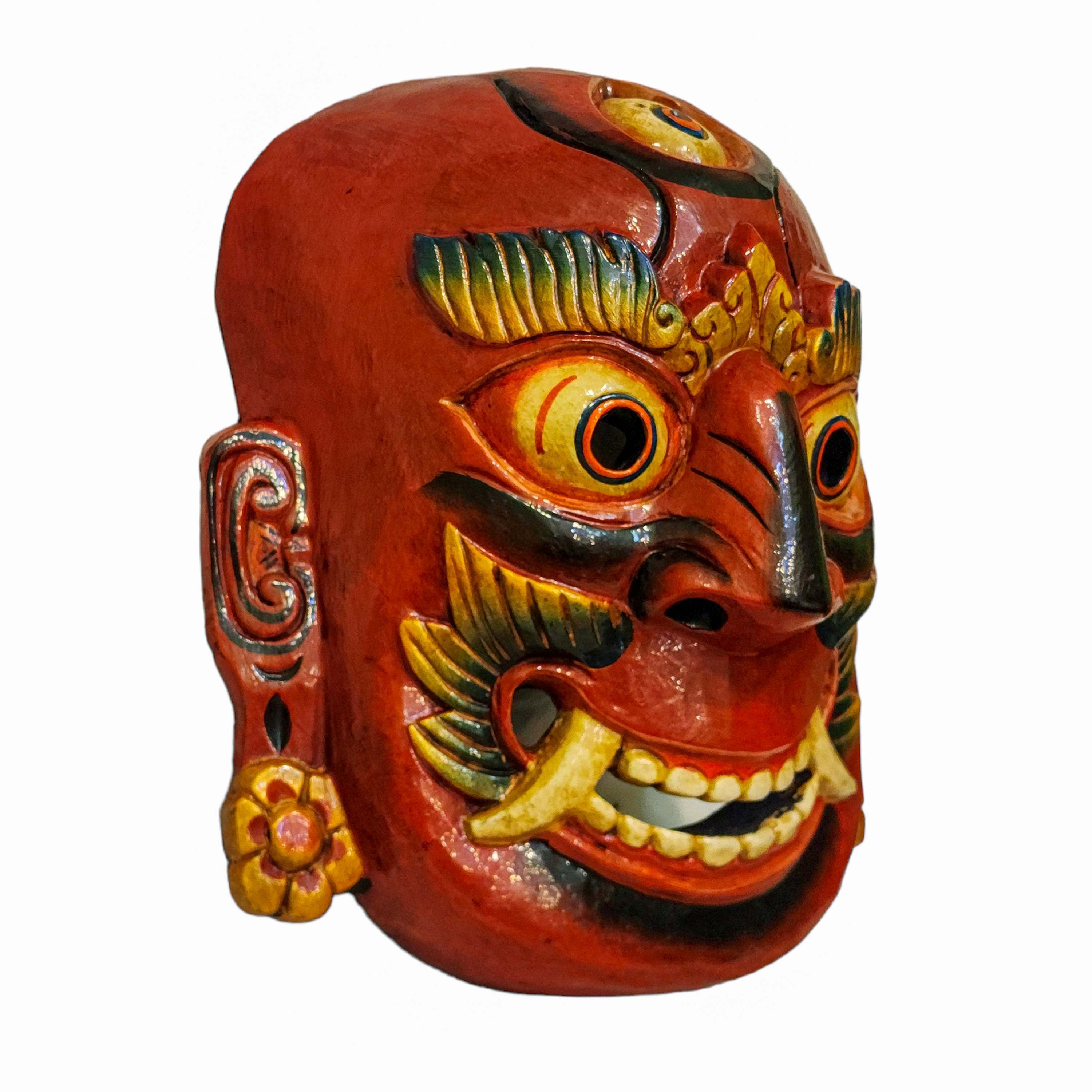 lakhe, Handmade Wooden Mask, Wall Hanging, painted, Poplar Wood