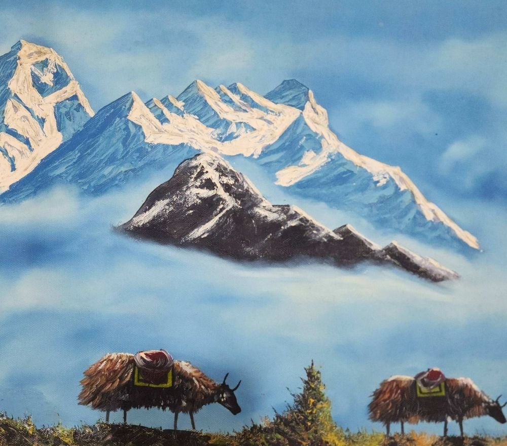 ドクロ　パールカラー 油絵絵画　artist m.t Mt. Ama Dablam Mt. Everest | Price: US$40 | Oil Paintings