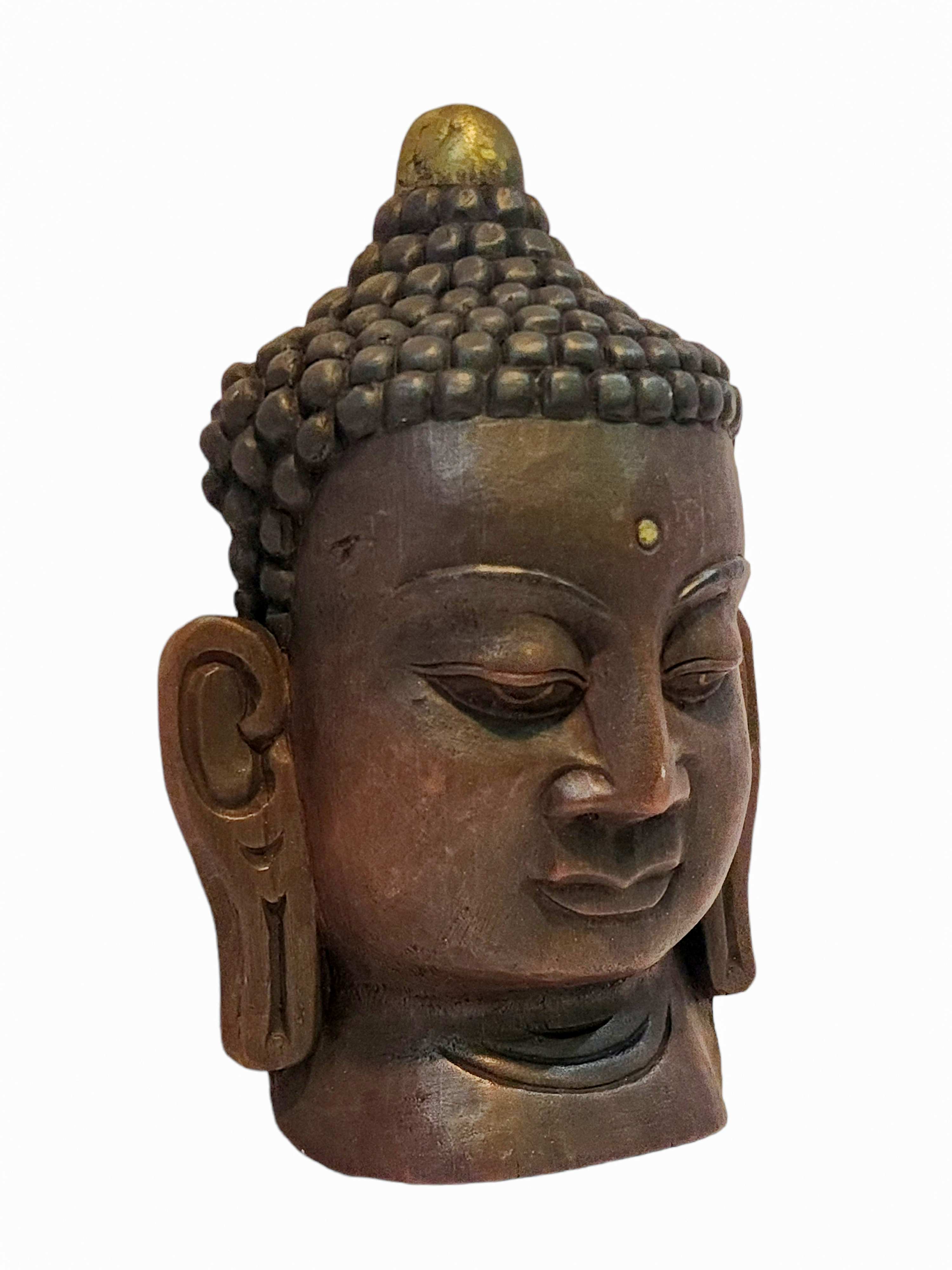 buddha Head, Handmade Wooden Mask, Wall Hanging, painted, Poplar Wood