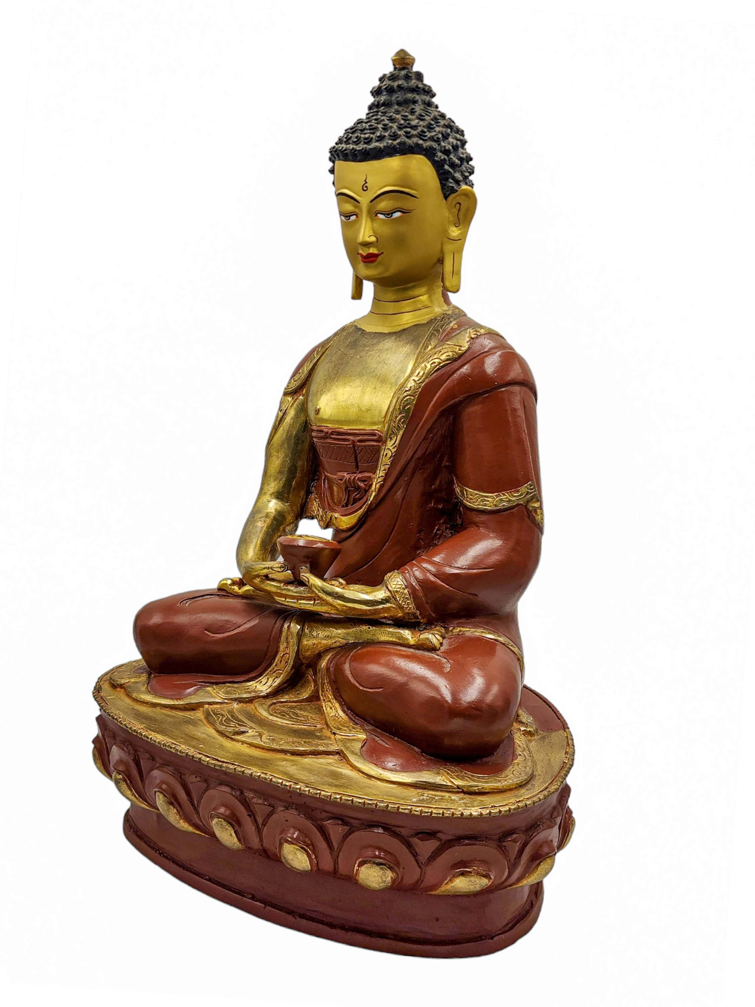 amitabha Buddha, Buddhist Handmade Statue, partly Gold Plated, Wtih face Painted